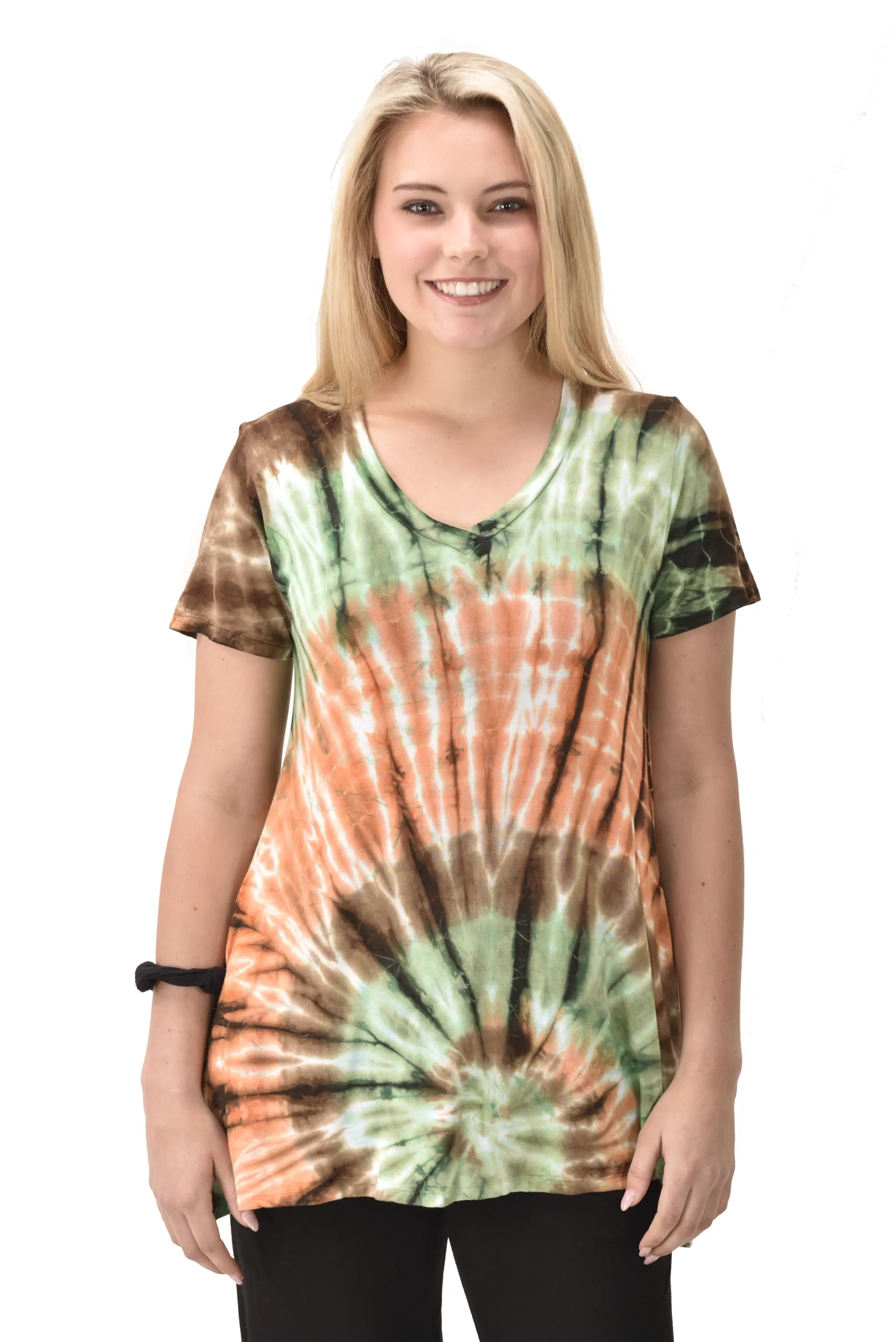 Top V Neck Short Sleeve Dress/Blouse Mudmee Ikat style reverse tie dye on Rayon Spandex fabric boho chic hippie festival Top Dress combo