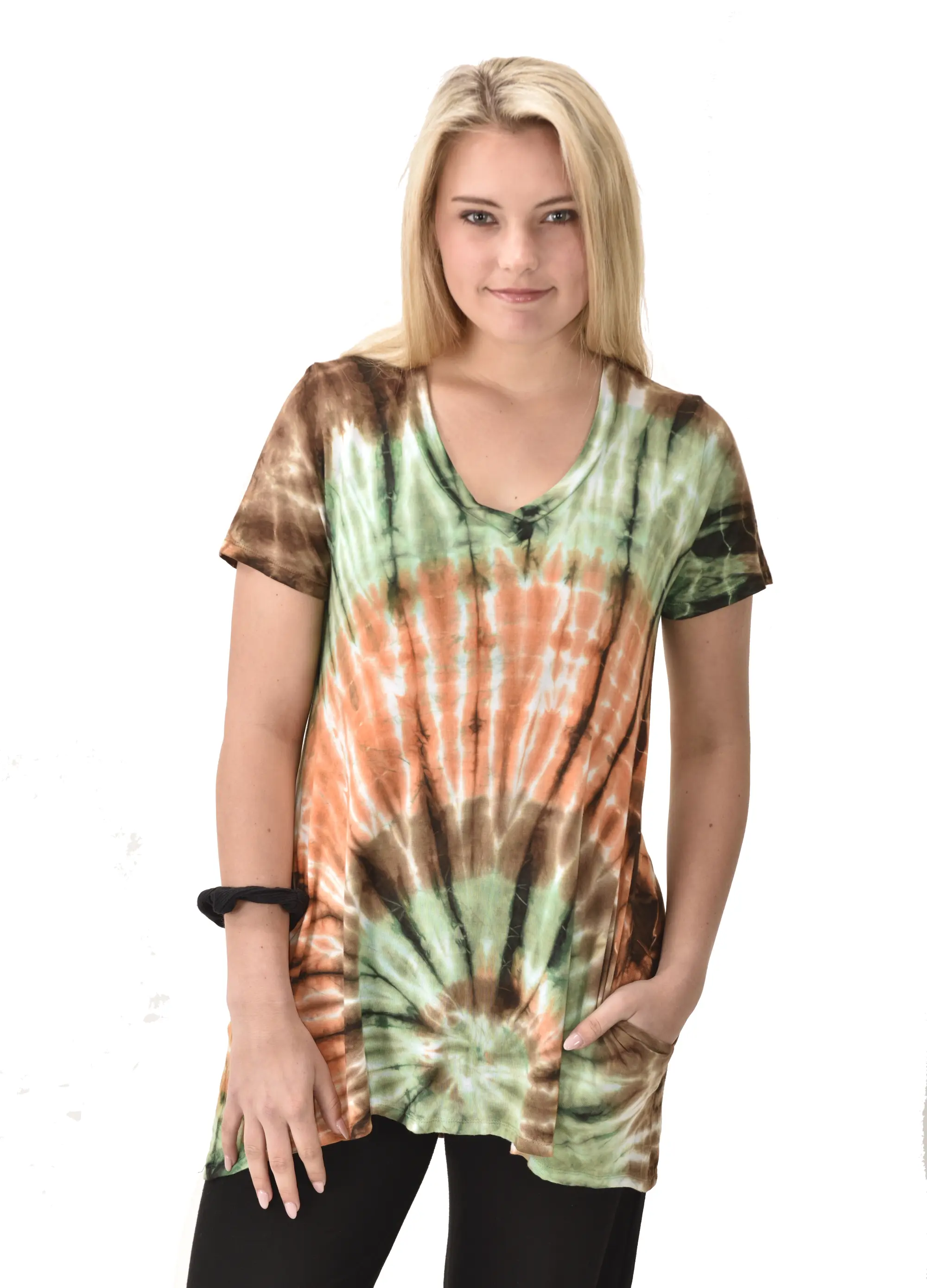 Top V Neck Short Sleeve Dress/Blouse Mudmee Ikat style reverse tie dye on Rayon Spandex fabric boho chic hippie festival Top Dress combo