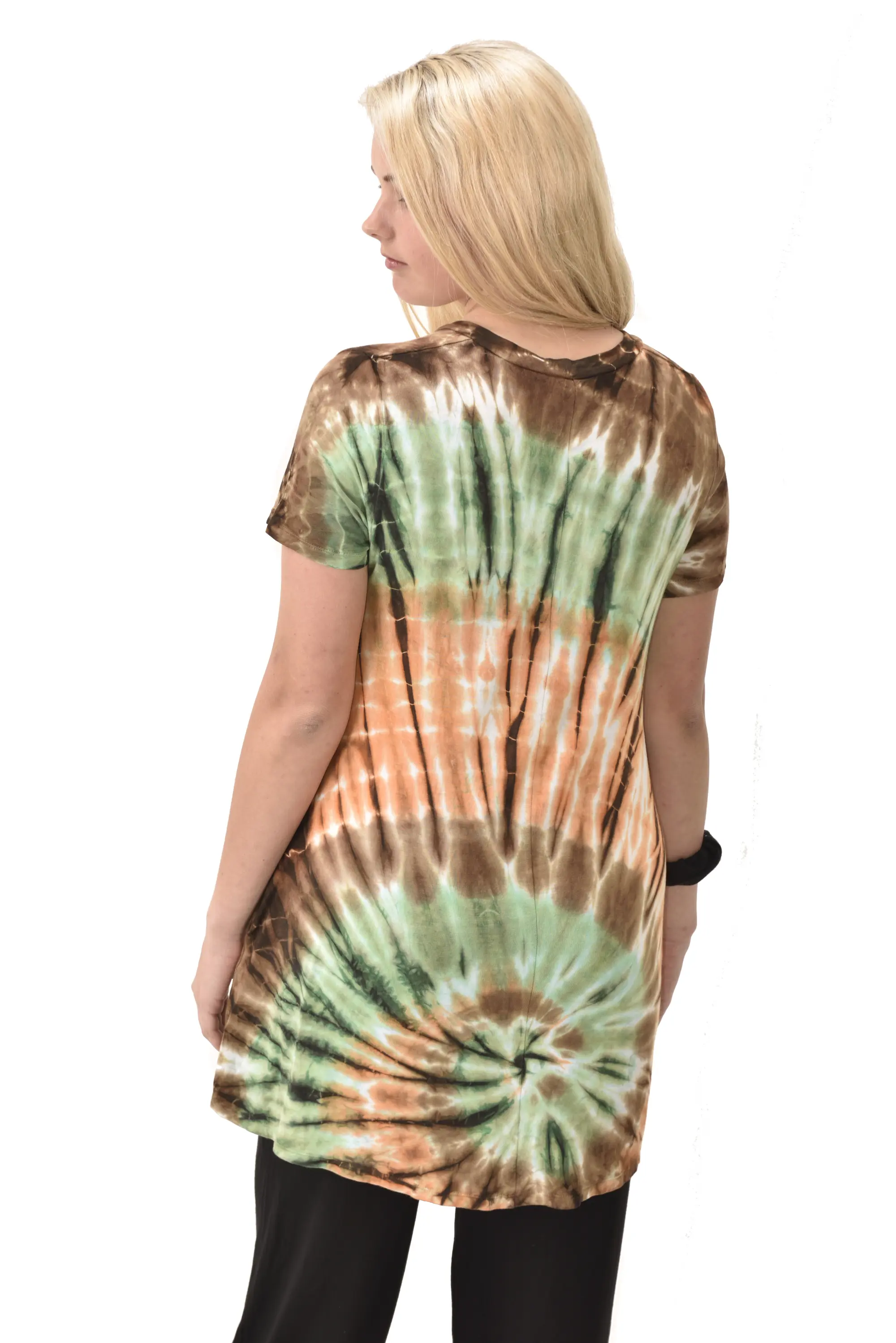 Top V Neck Short Sleeve Dress/Blouse Mudmee Ikat style reverse tie dye on Rayon Spandex fabric boho chic hippie festival Top Dress combo