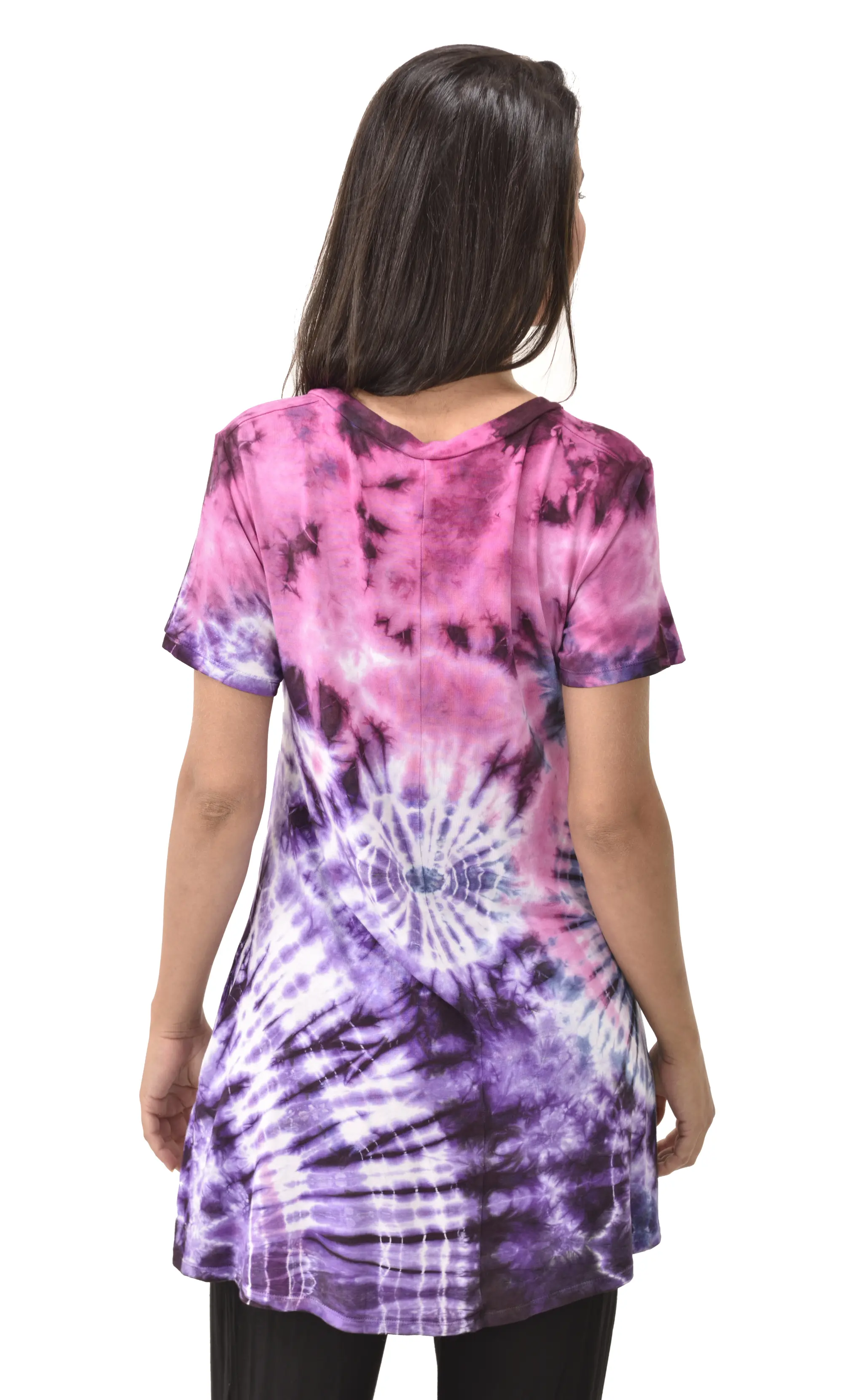 Top V Neck Short Sleeve Dress/Blouse Mudmee Ikat style reverse tie dye on Rayon Spandex fabric boho chic hippie festival Top Dress combo