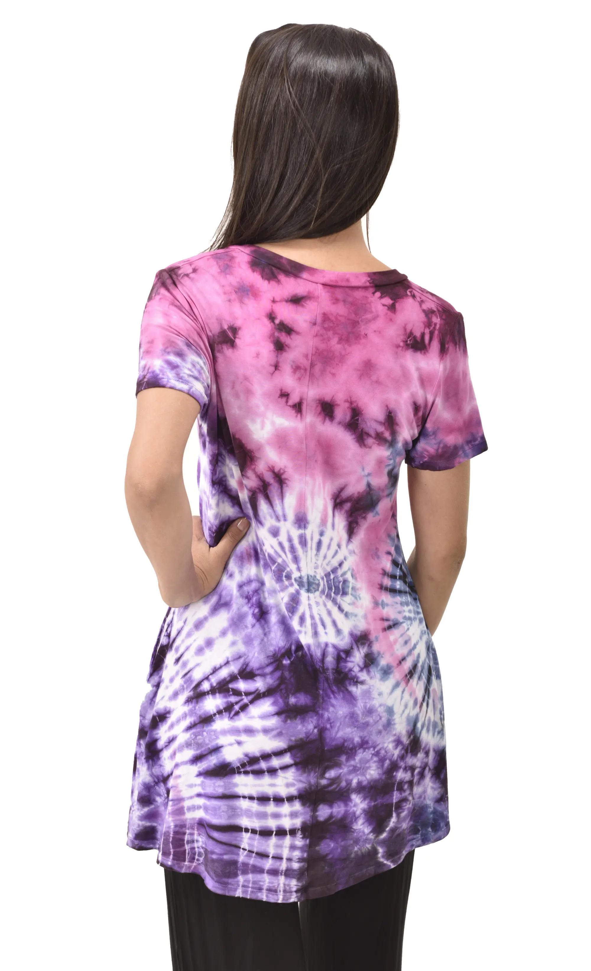 Top V Neck Short Sleeve Dress/Blouse Mudmee Ikat style reverse tie dye on Rayon Spandex fabric boho chic hippie festival Top Dress combo