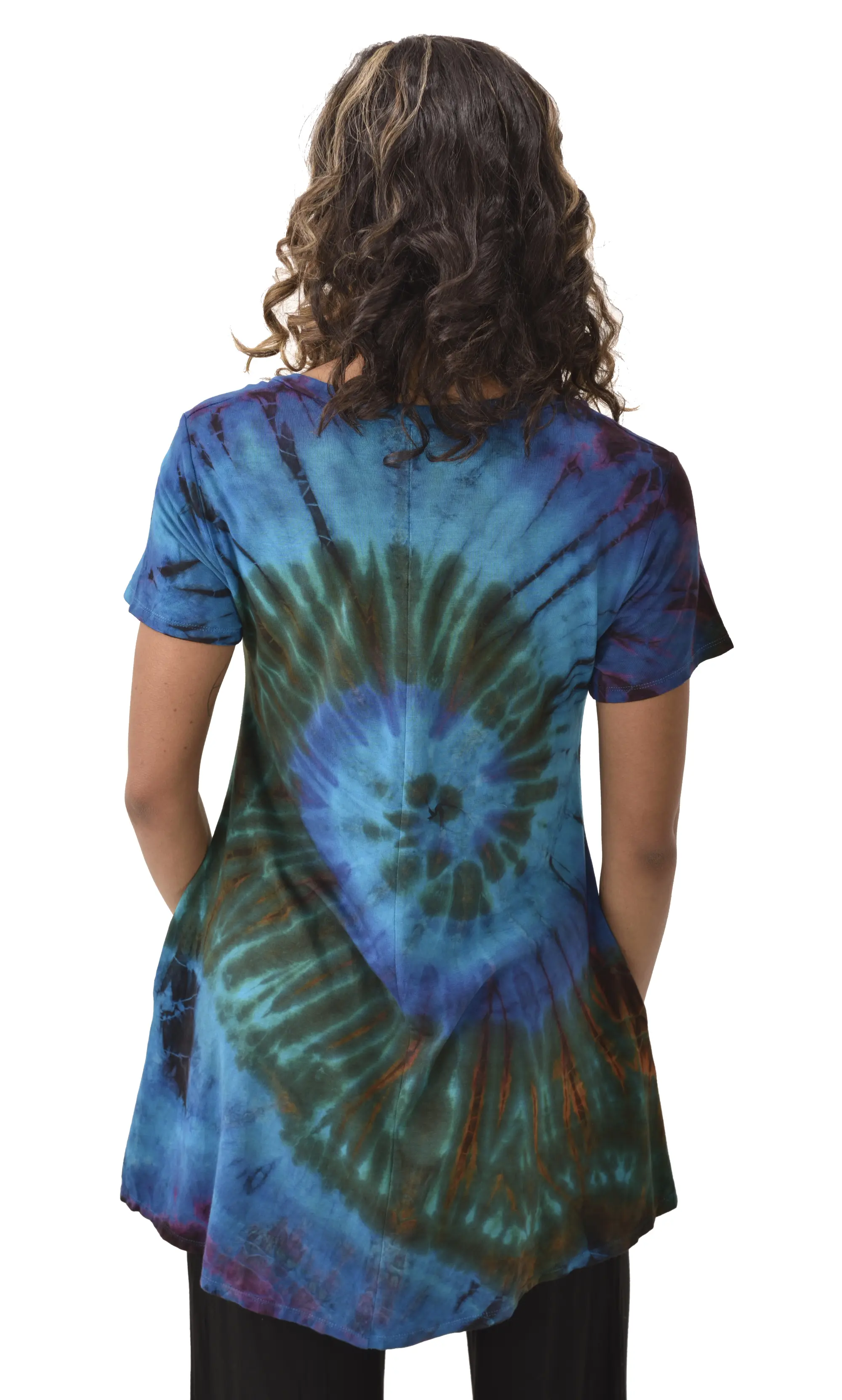 Top V Neck Short Sleeve Dress/Blouse Mudmee Ikat style reverse tie dye on Rayon Spandex fabric boho chic hippie festival Top Dress combo