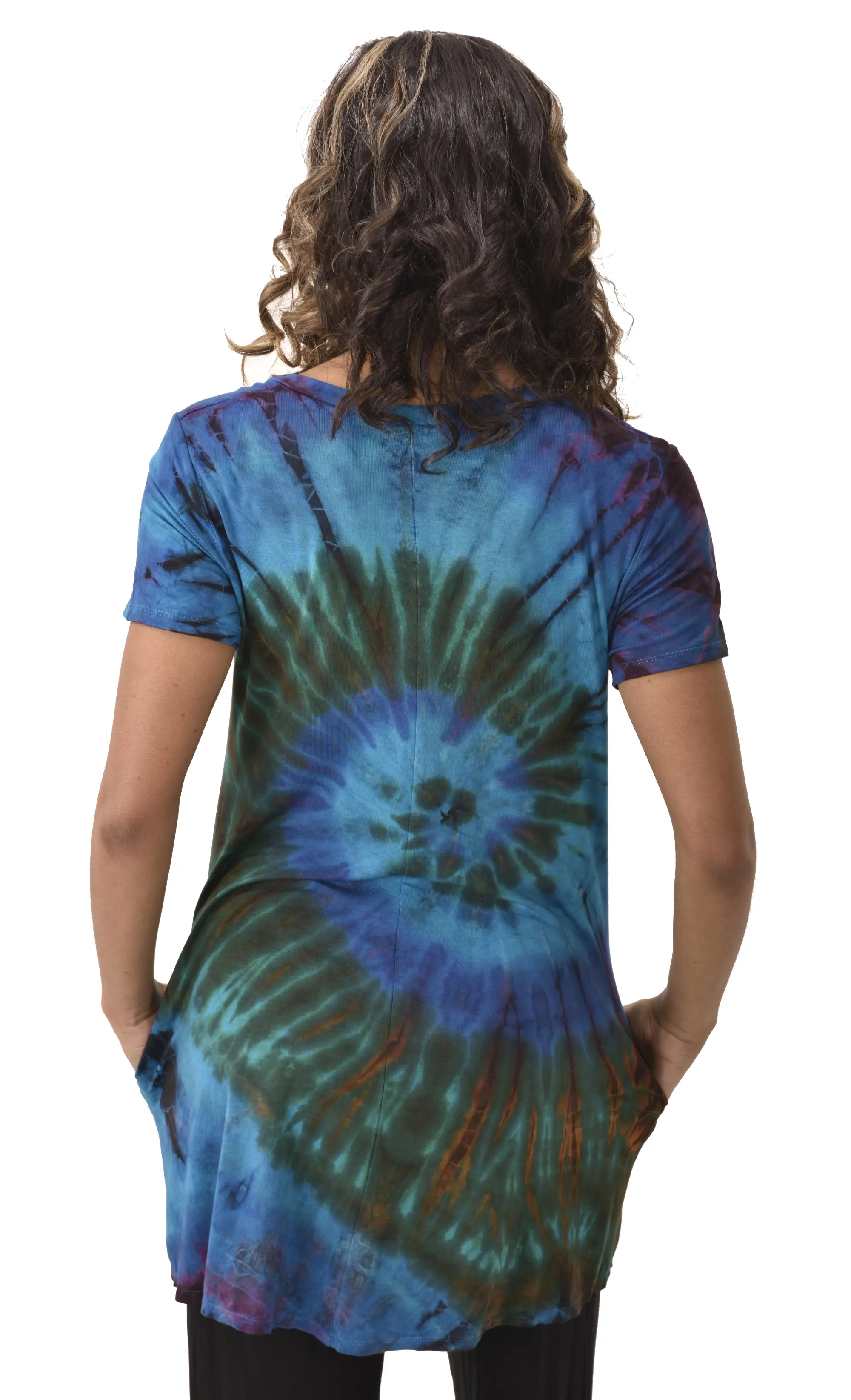 Top V Neck Short Sleeve Dress/Blouse Mudmee Ikat style reverse tie dye on Rayon Spandex fabric boho chic hippie festival Top Dress combo