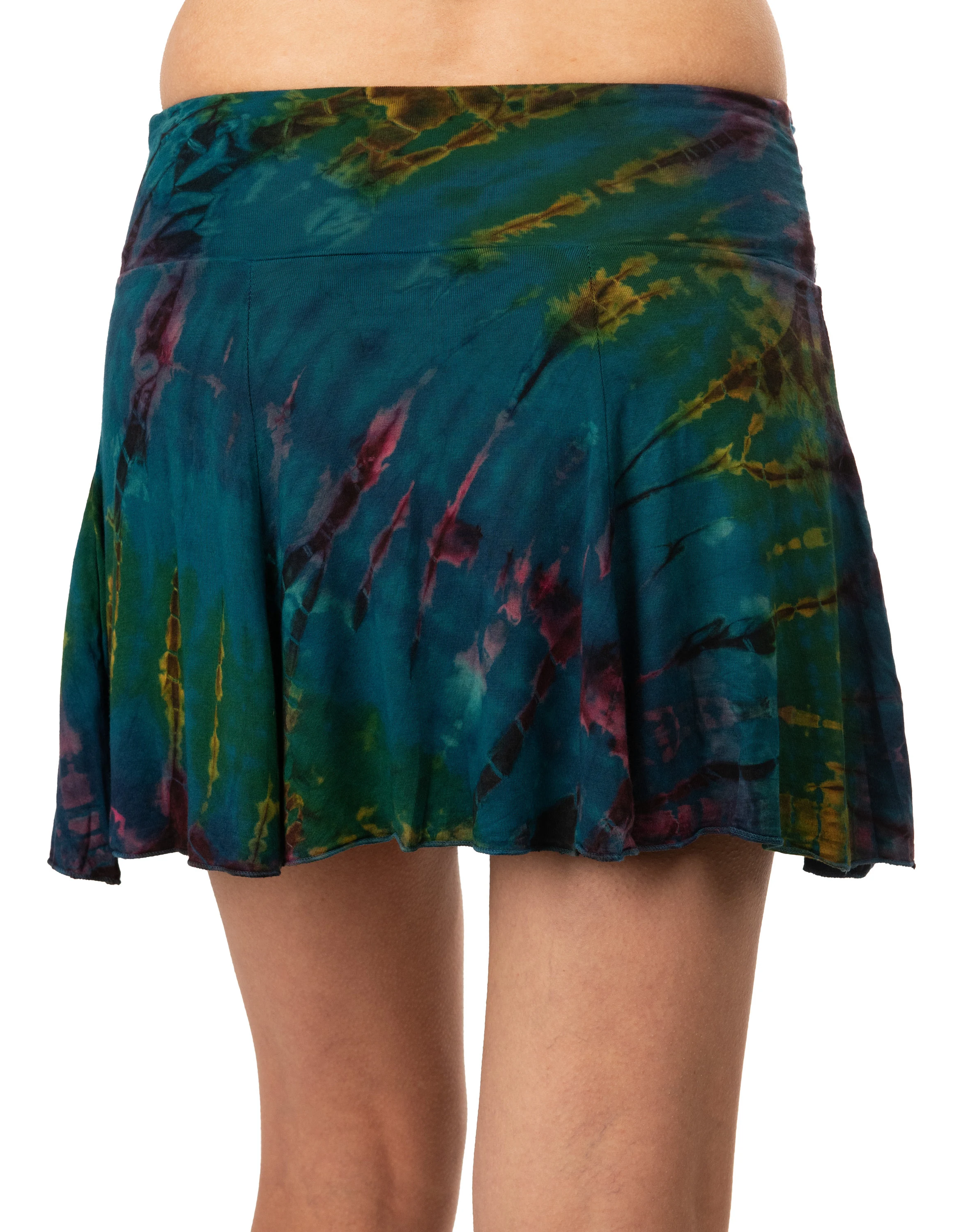 Skirt Mini Tie Dye Skirt Hand Painted reverse Mudmee Ikat style Tie Dye on high quality silky soft Rayon Spandex blended fabric