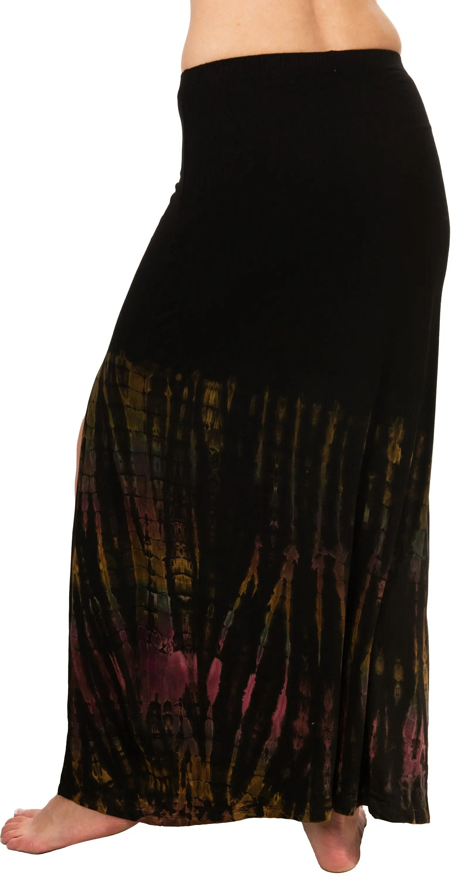 Skirt Split Leg Maxi reverse Tie Dye Mudmee Ikat style hand Painted on quality Rayon Spandex blended fabric Bohemian Chic Festival Skirt