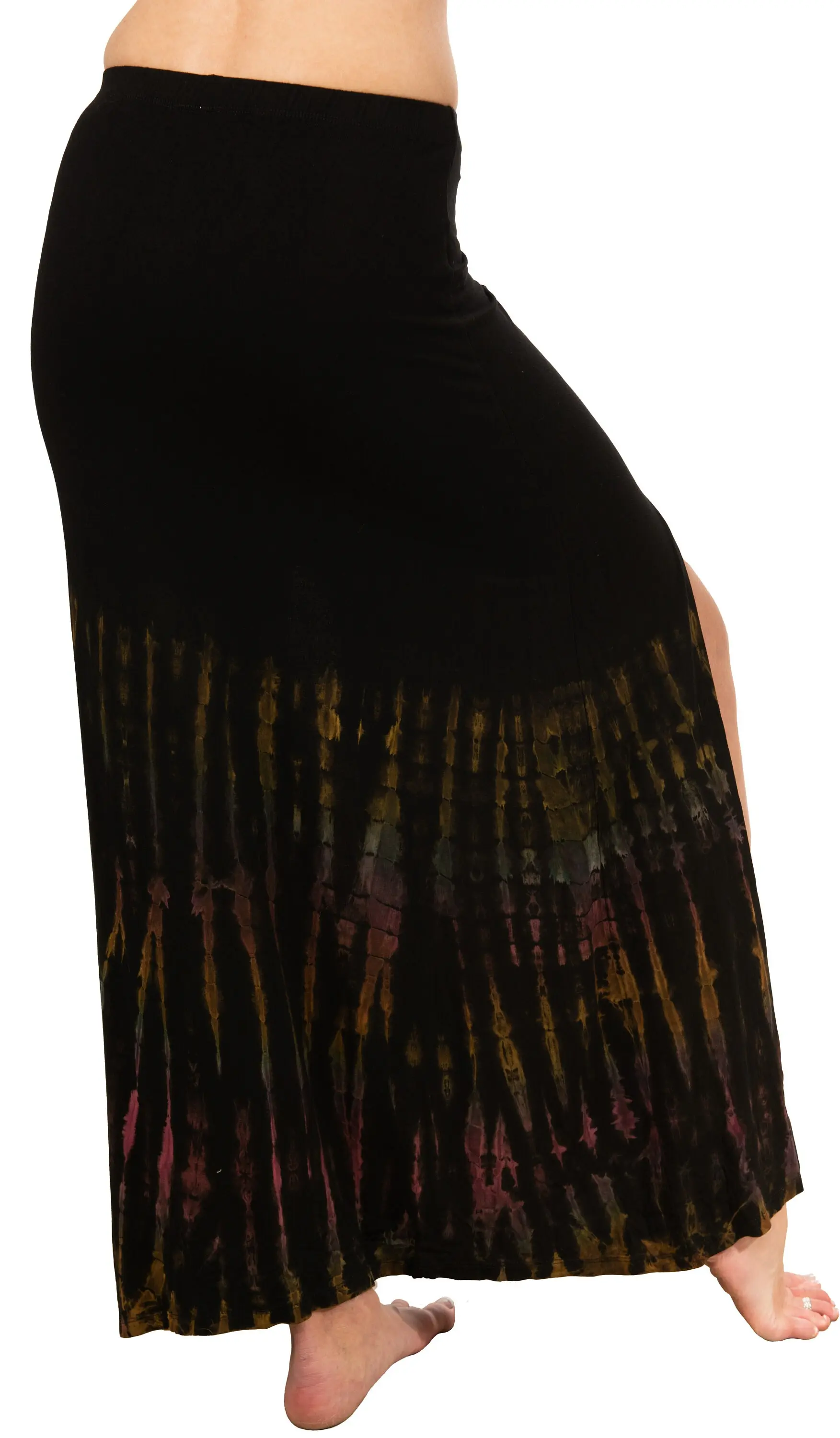 Skirt Split Leg Maxi reverse Tie Dye Mudmee Ikat style hand Painted on quality Rayon Spandex blended fabric Bohemian Chic Festival Skirt