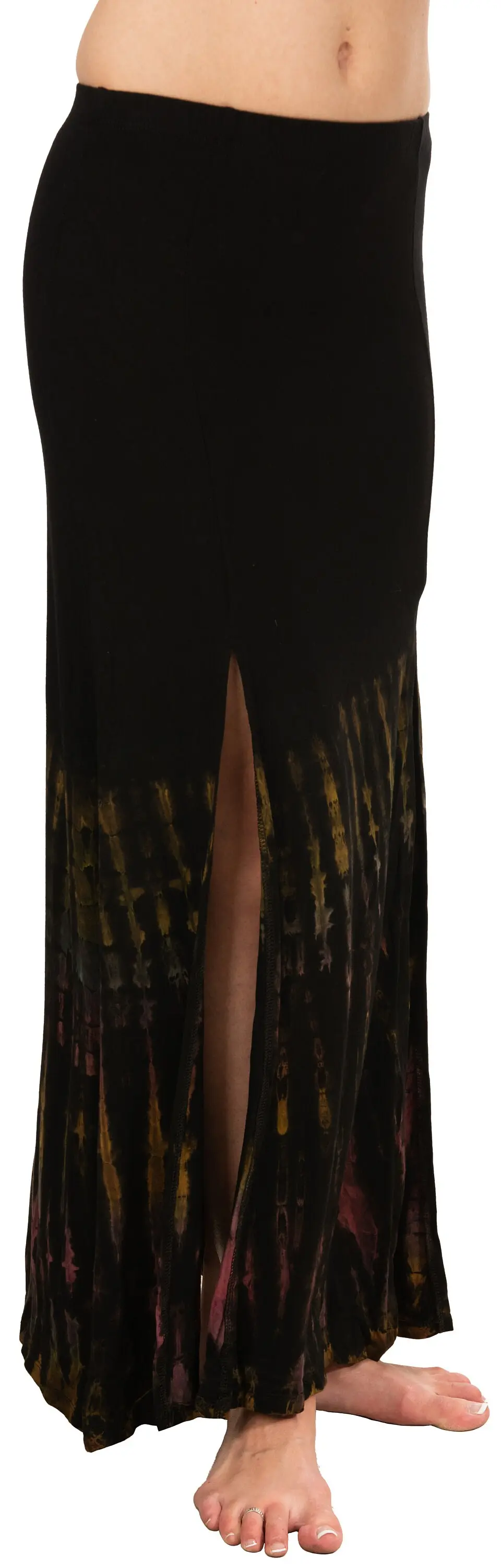 Skirt Split Leg Maxi reverse Tie Dye Mudmee Ikat style hand Painted on quality Rayon Spandex blended fabric Bohemian Chic Festival Skirt