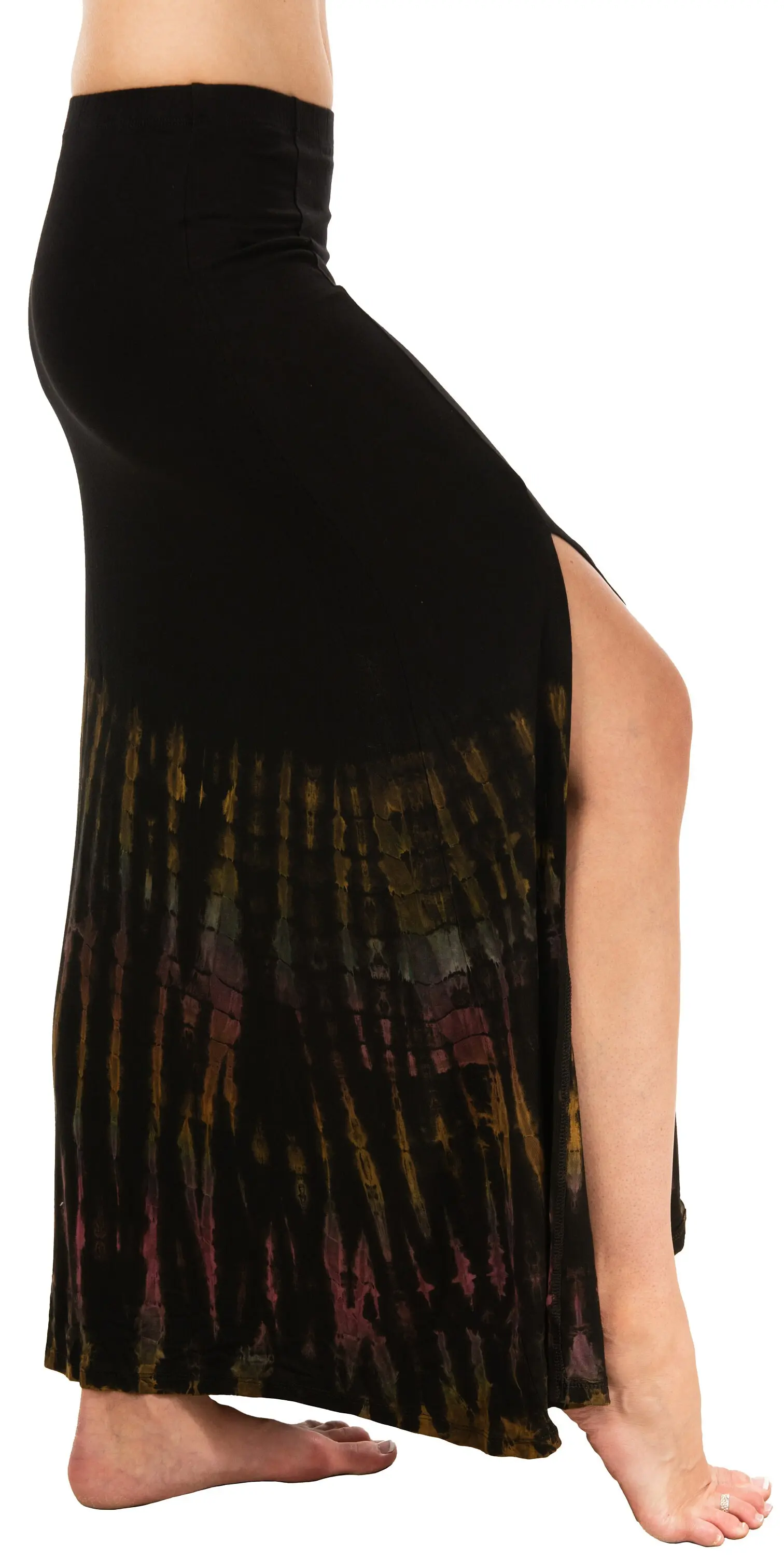 Skirt Split Leg Maxi reverse Tie Dye Mudmee Ikat style hand Painted on quality Rayon Spandex blended fabric Bohemian Chic Festival Skirt