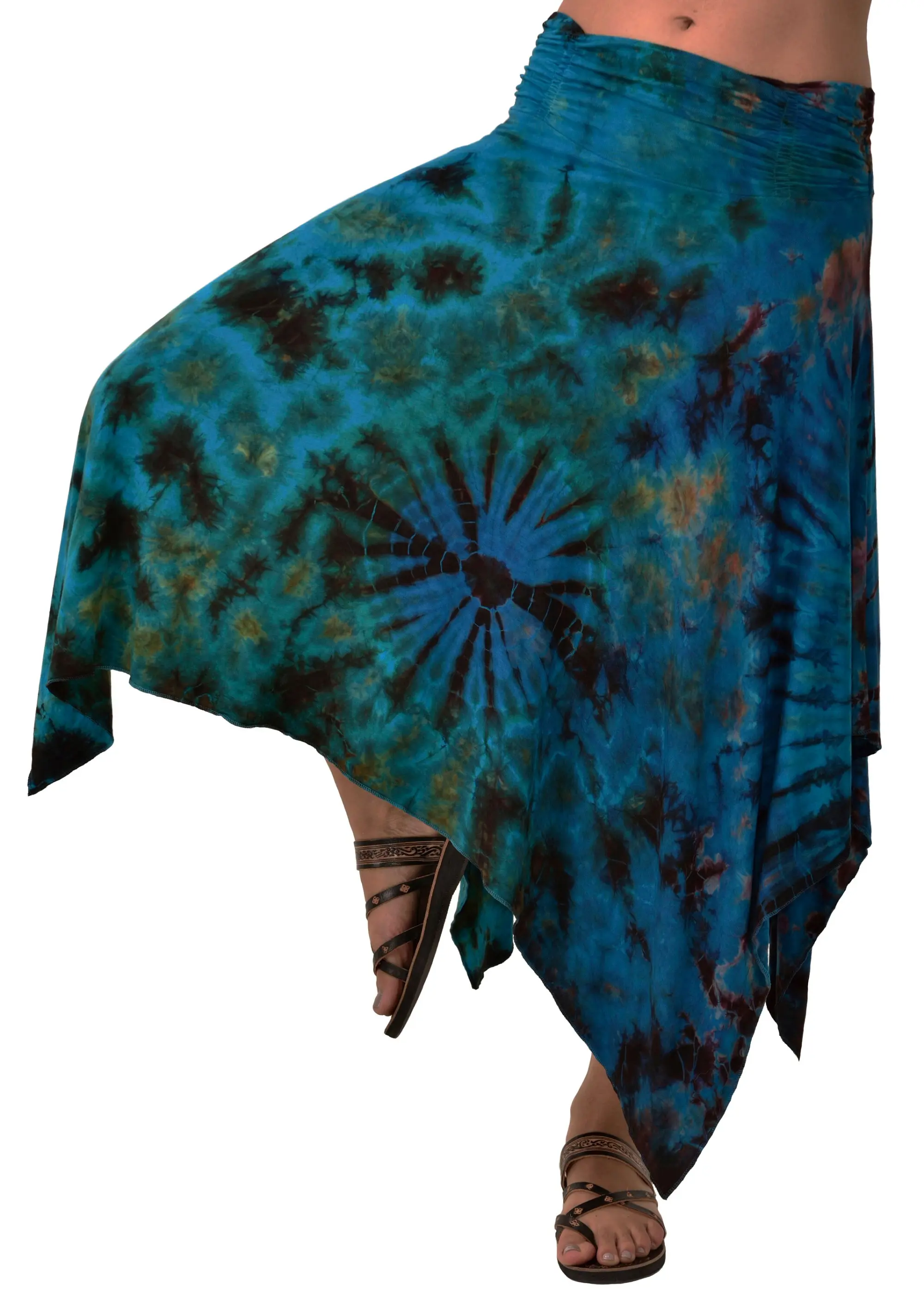 Skirt Fairy reverse Tie Dye Mudmee Ikat style hand Painted on high quality Rayon Spandex blended fabric Bohemian Chic Festival Skirt