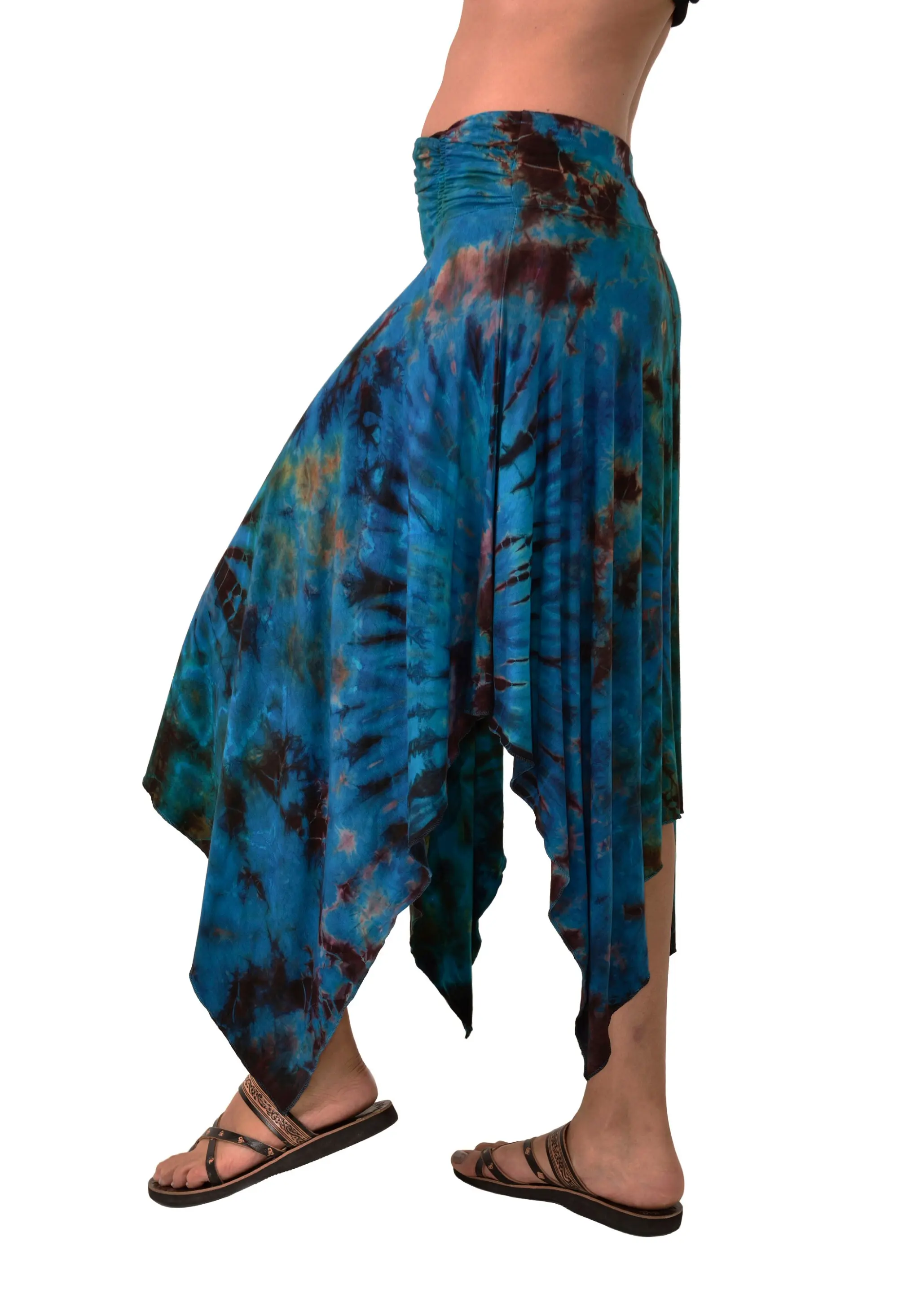 Skirt Fairy reverse Tie Dye Mudmee Ikat style hand Painted on high quality Rayon Spandex blended fabric Bohemian Chic Festival Skirt