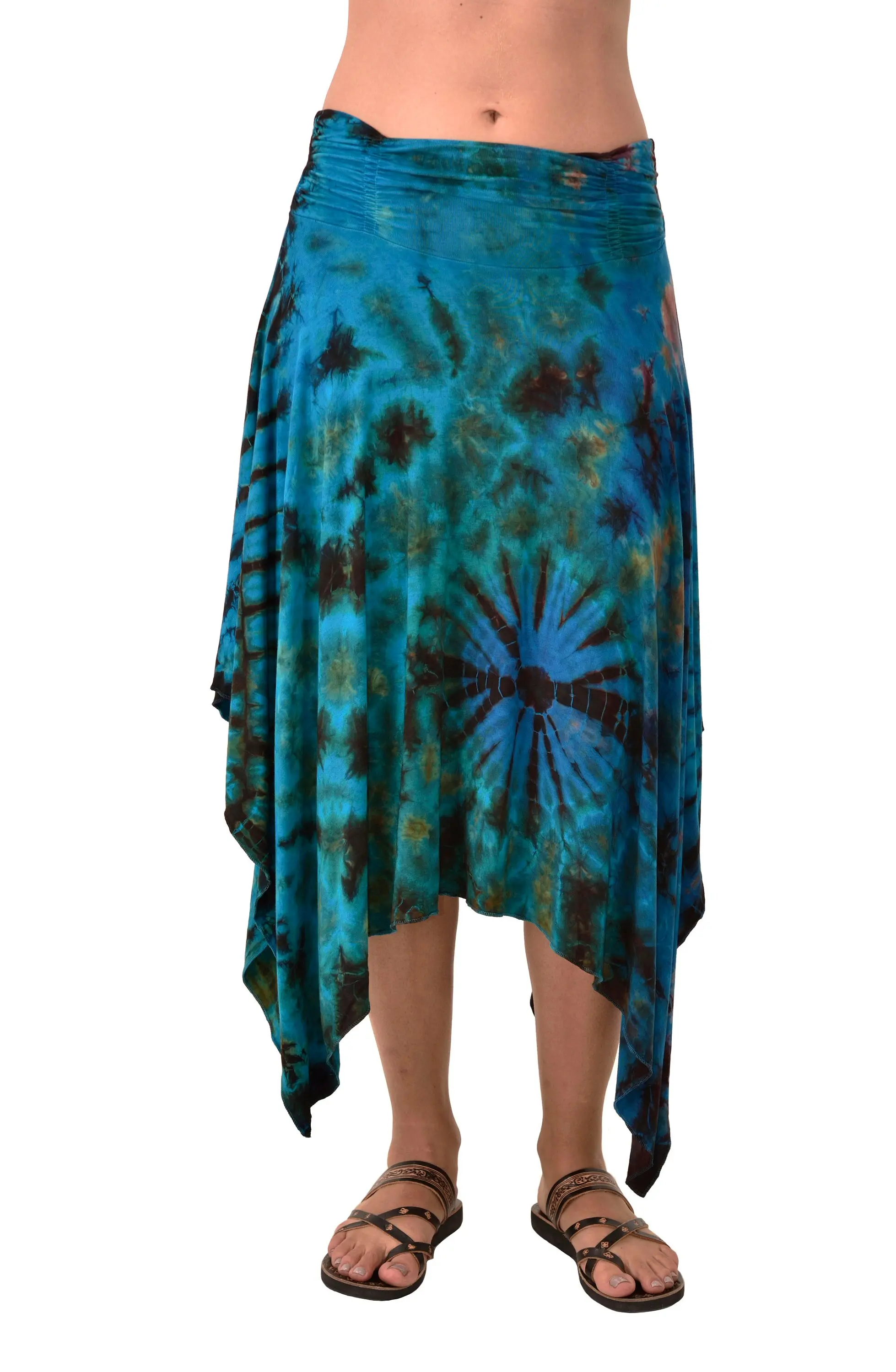 Skirt Fairy reverse Tie Dye Mudmee Ikat style hand Painted on high quality Rayon Spandex blended fabric Bohemian Chic Festival Skirt