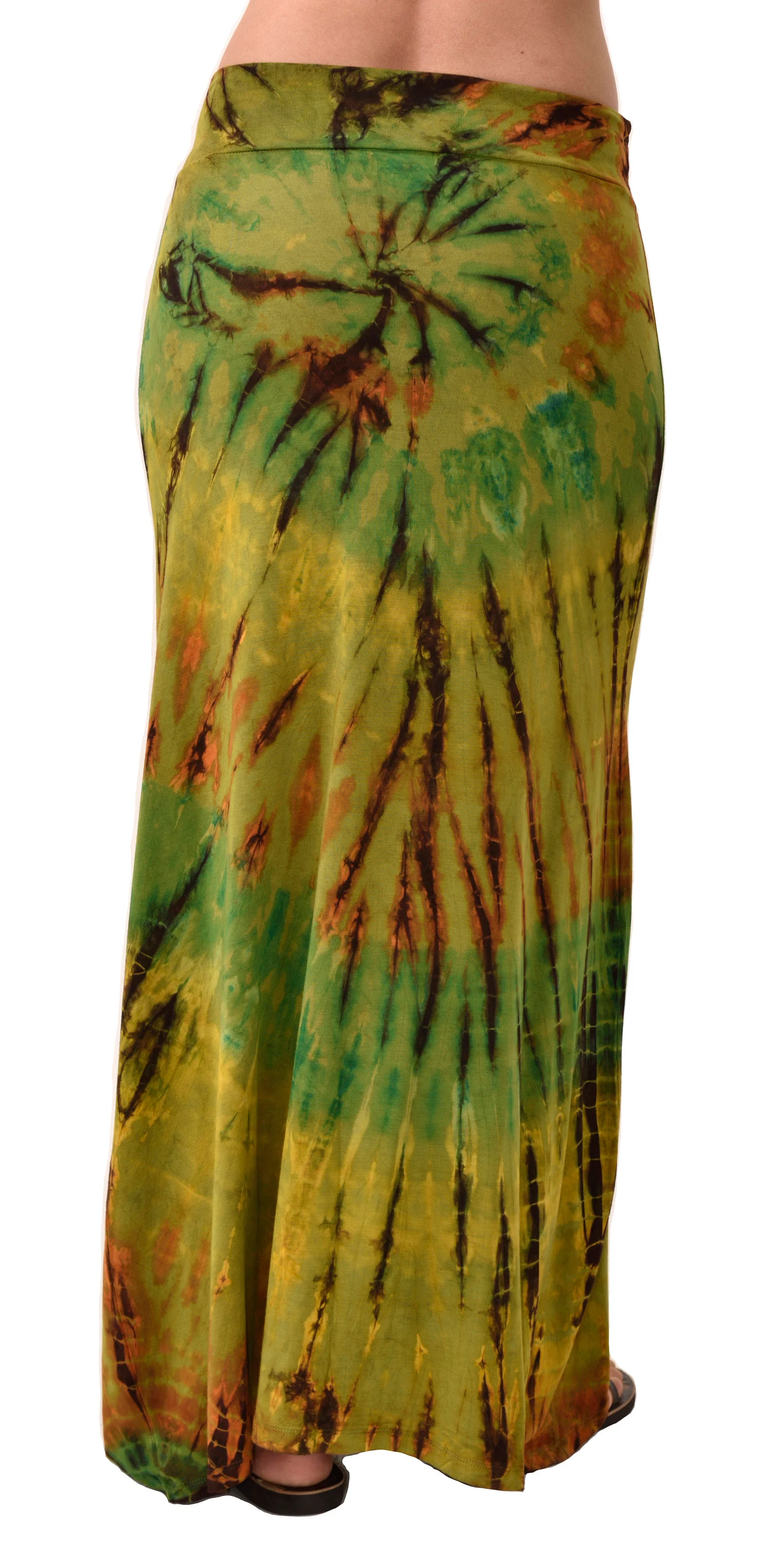 Skirt A-line Midi reverse Tie Dye Ikat style hand painted Thai Mudmee on quality silky Spandex Rayon blended fabric Boho Chic Festival Skirt