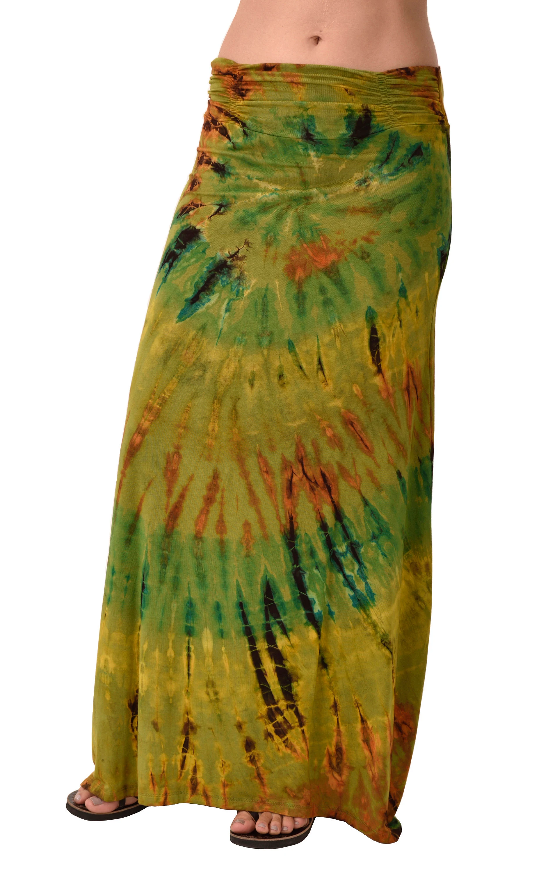 Skirt A-line Midi reverse Tie Dye Ikat style hand painted Thai Mudmee on quality silky Spandex Rayon blended fabric Boho Chic Festival Skirt