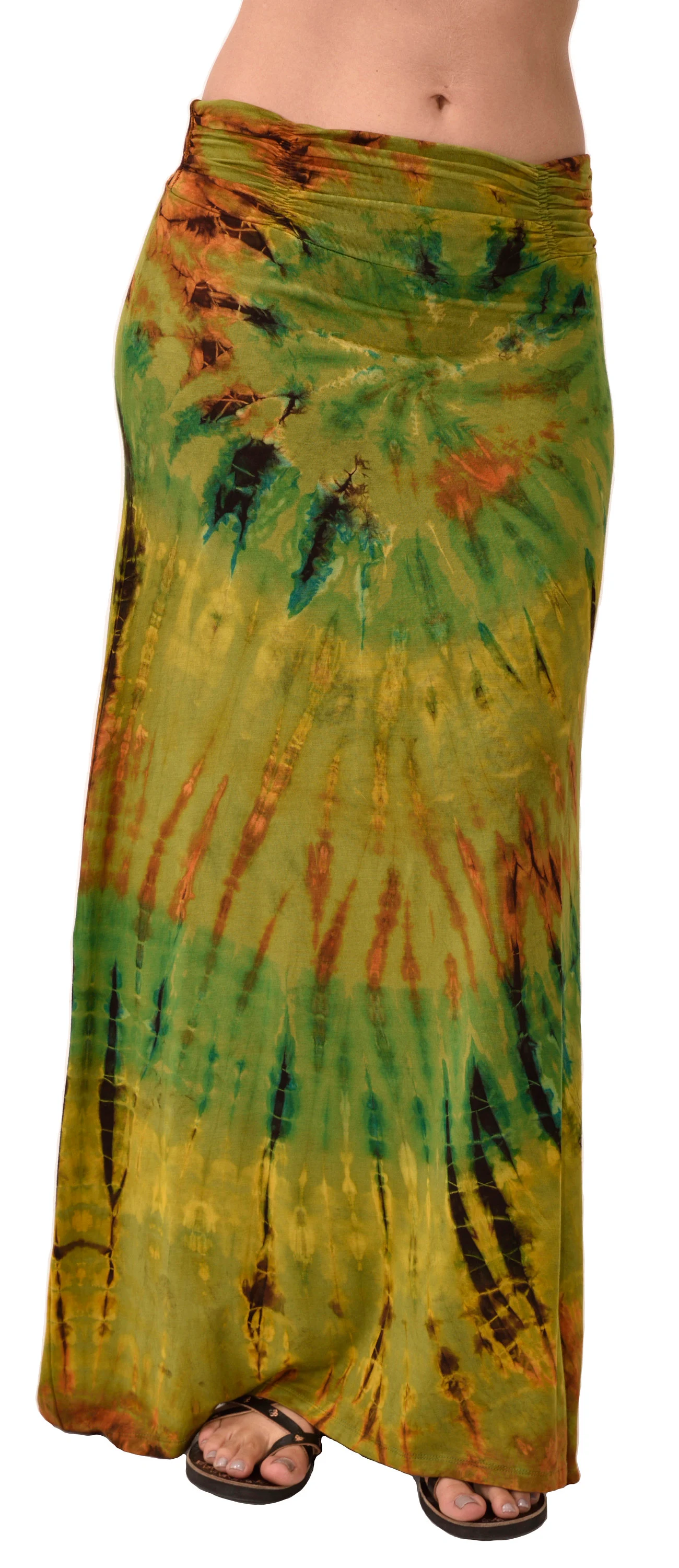 Skirt A-line Midi reverse Tie Dye Ikat style hand painted Thai Mudmee on quality silky Spandex Rayon blended fabric Boho Chic Festival Skirt