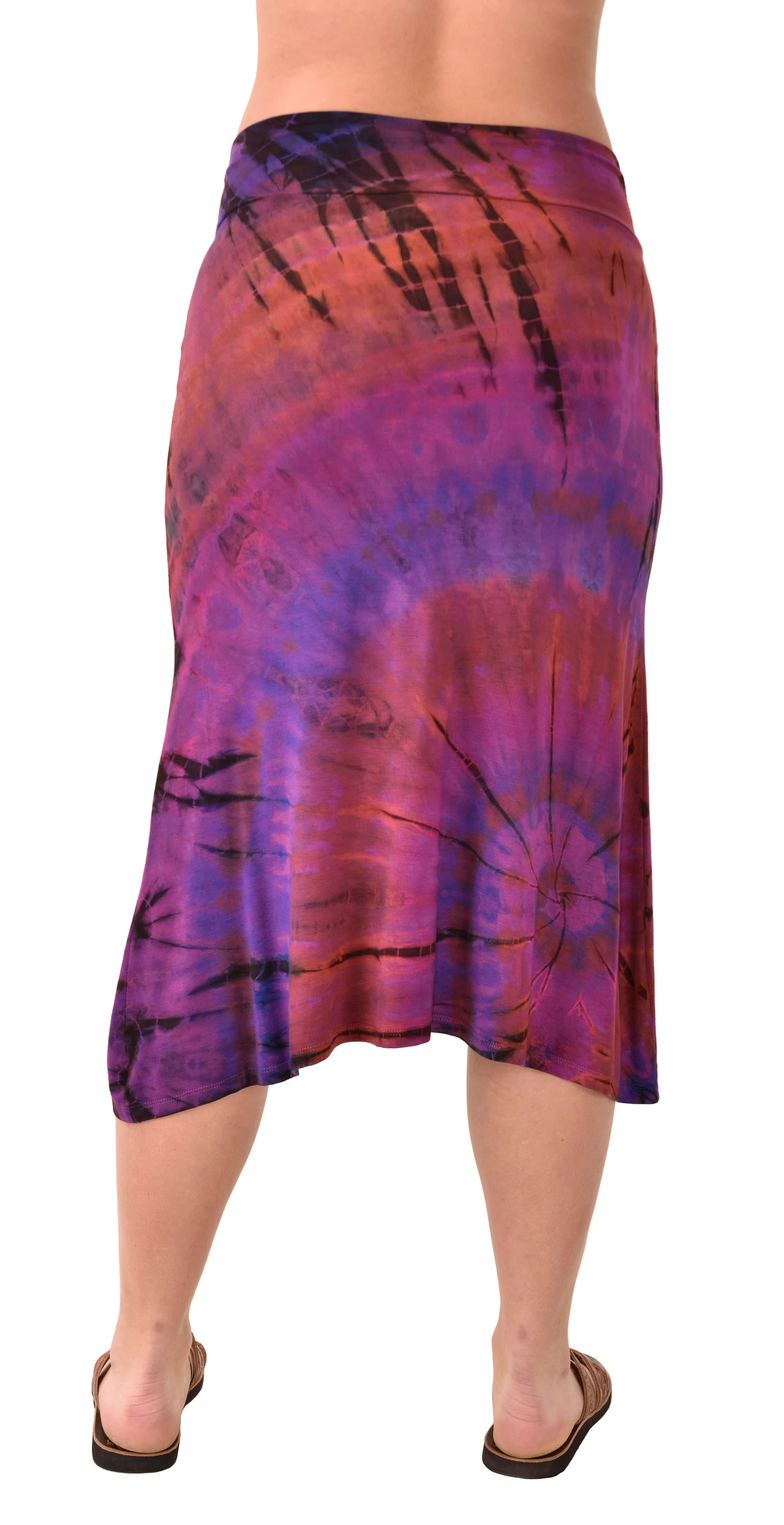 Skirt A-line Midi reverse Tie Dye Ikat style hand painted Thai Mudmee on quality silky Spandex Rayon blended fabric Boho Chic Festival Skirt