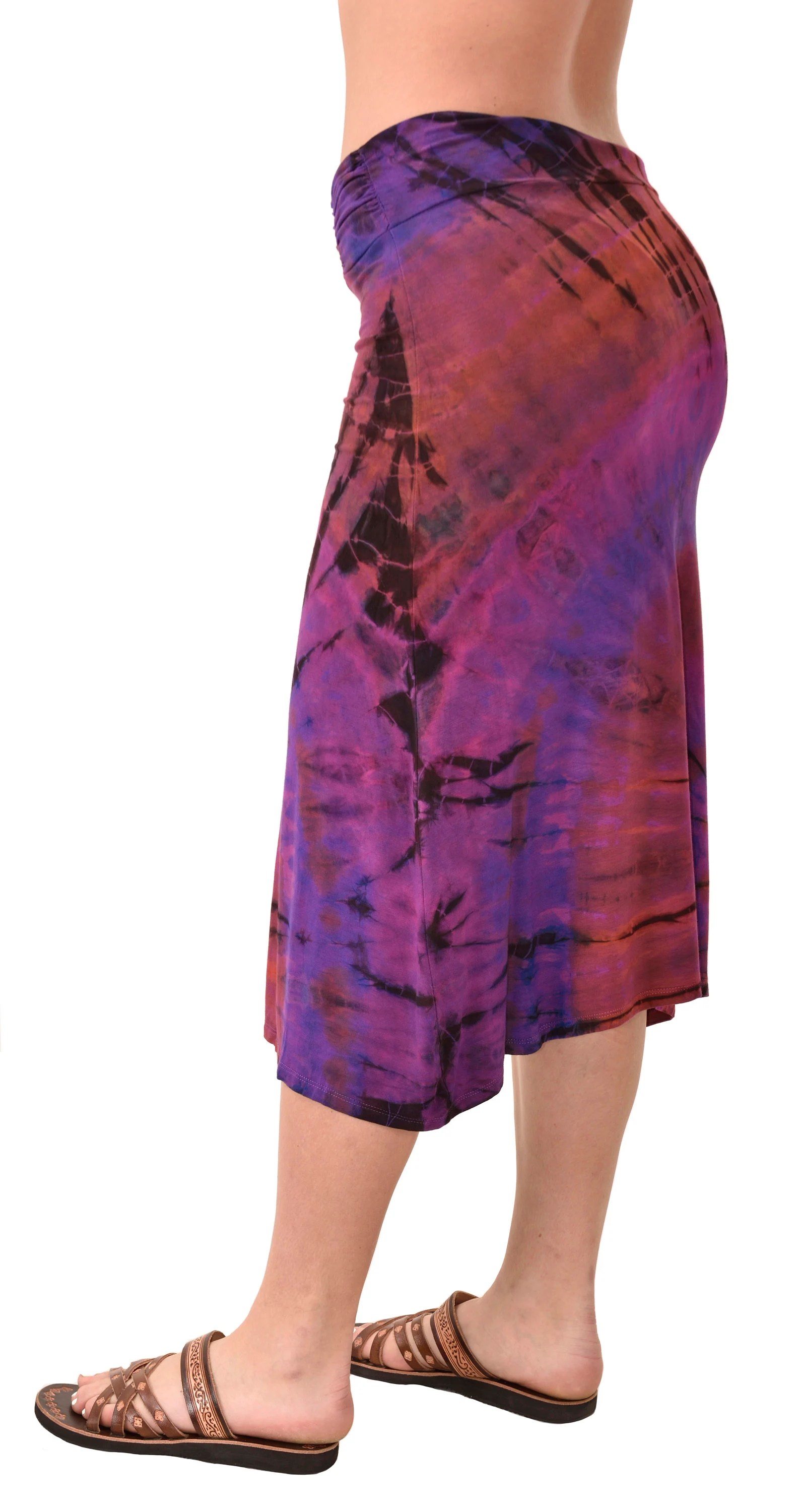 Skirt A-line Midi reverse Tie Dye Ikat style hand painted Thai Mudmee on quality silky Spandex Rayon blended fabric Boho Chic Festival Skirt