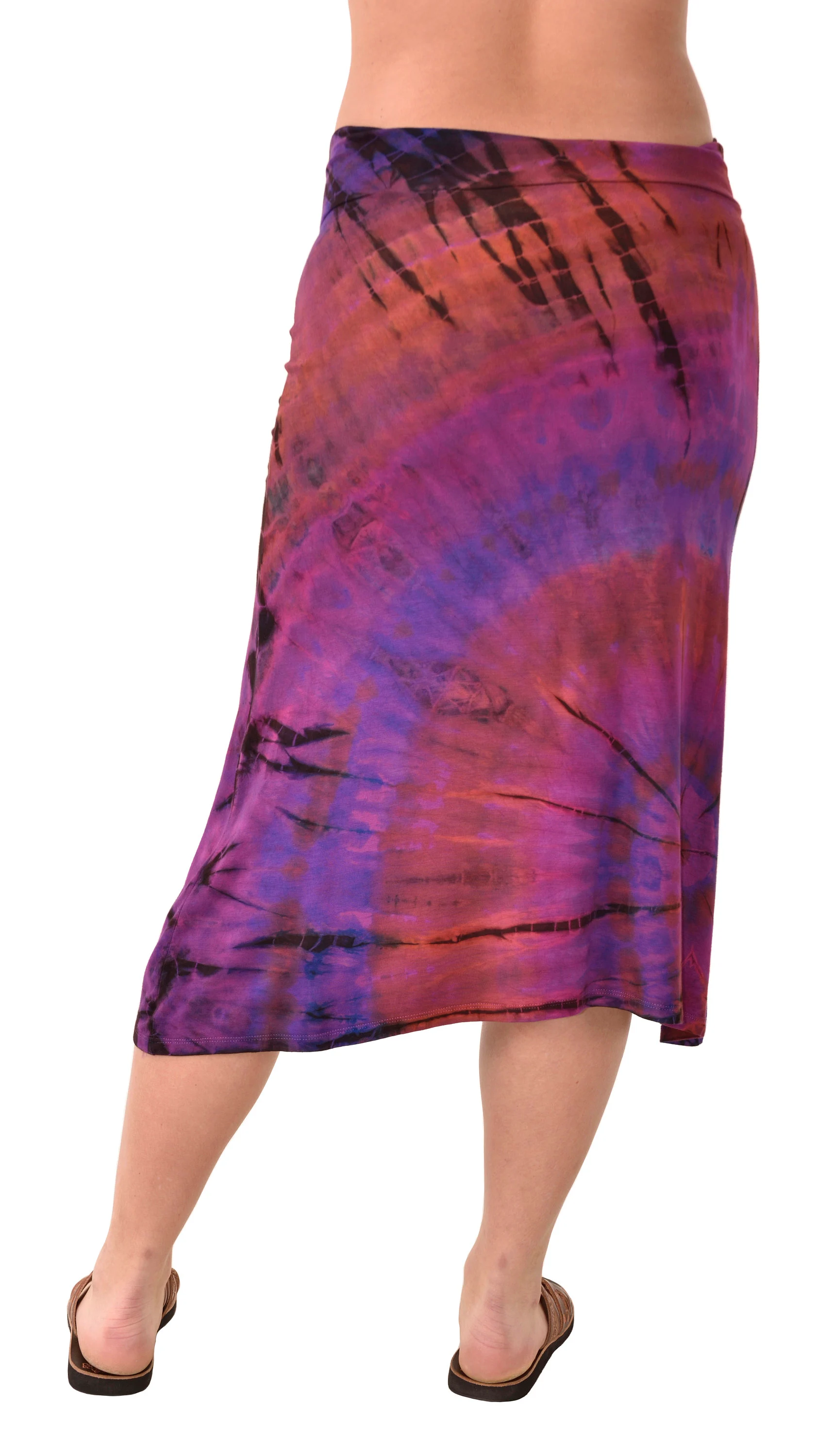 Skirt A-line Midi reverse Tie Dye Ikat style hand painted Thai Mudmee on quality silky Spandex Rayon blended fabric Boho Chic Festival Skirt