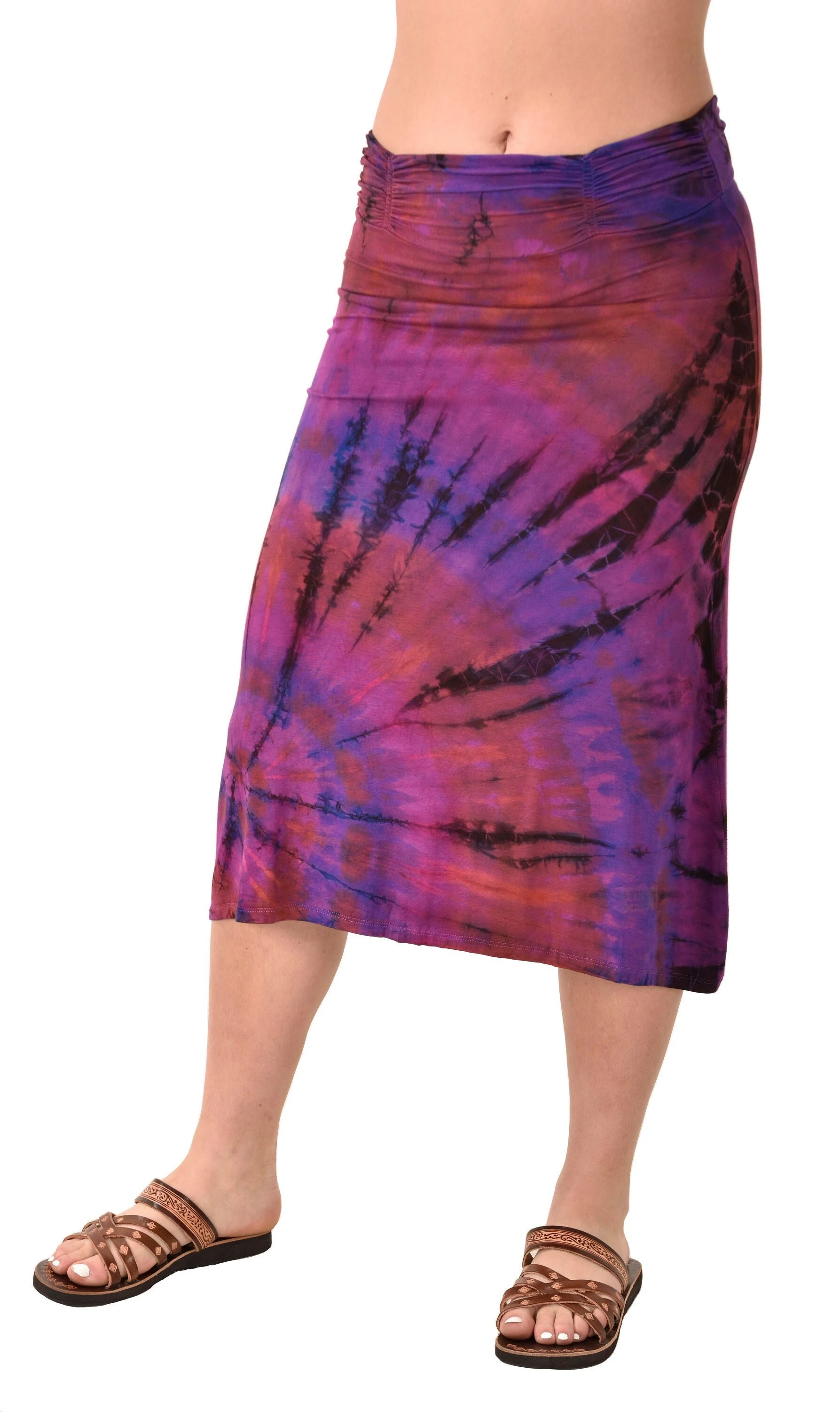 Skirt A-line Midi reverse Tie Dye Ikat style hand painted Thai Mudmee on quality silky Spandex Rayon blended fabric Boho Chic Festival Skirt