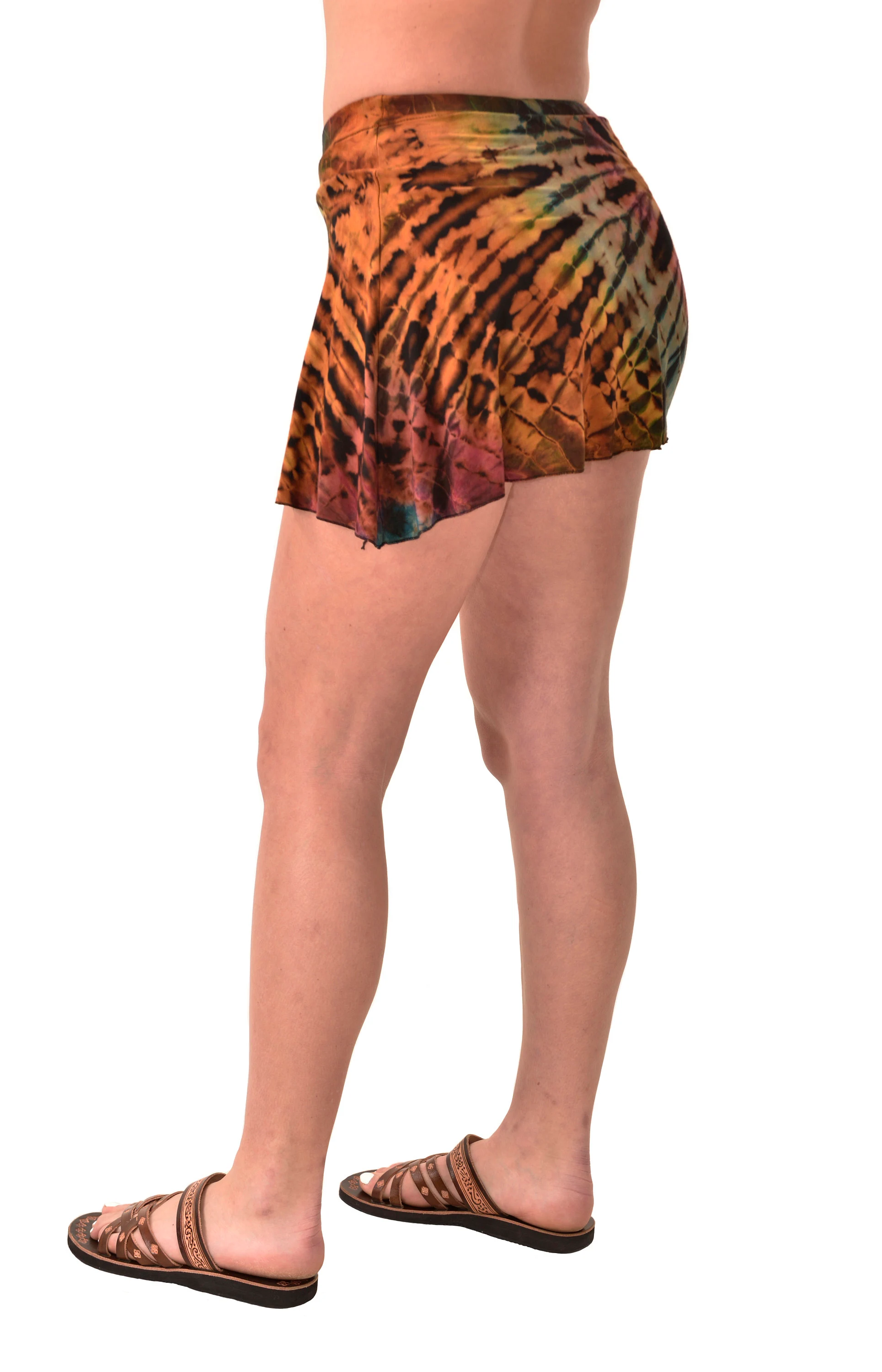 Skort Mini Shorts and Skirt Combo Hand Painted reverse Tie Dye Mudmee Ikat style on quality silky soft Rayon Spandex blended fabric