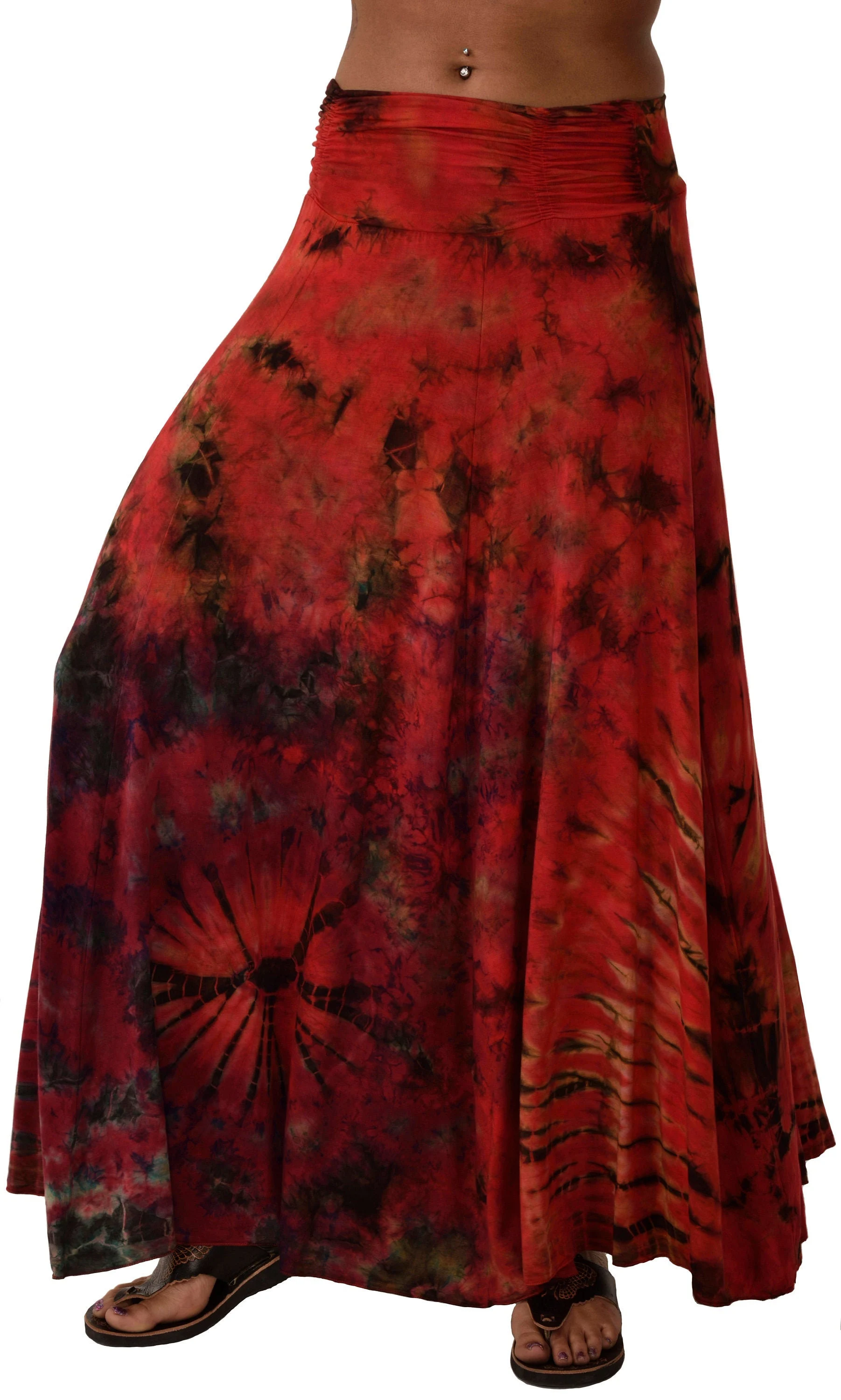Skirt Maxi reverse Tie Dye Mudmee Ikat style hand Painted on quality Rayon Spandex blended fabric Bohemian Chic Festival Skirt