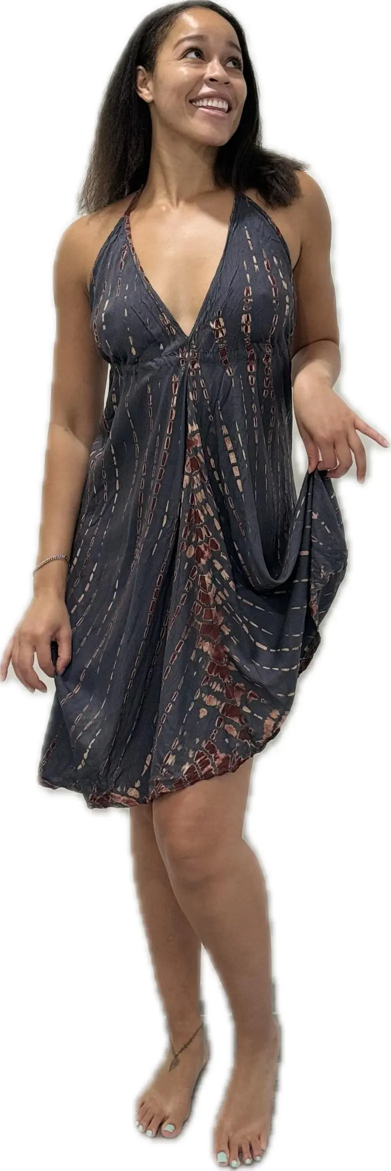 Dress v neck midi dress Drawstring-Detail Dress