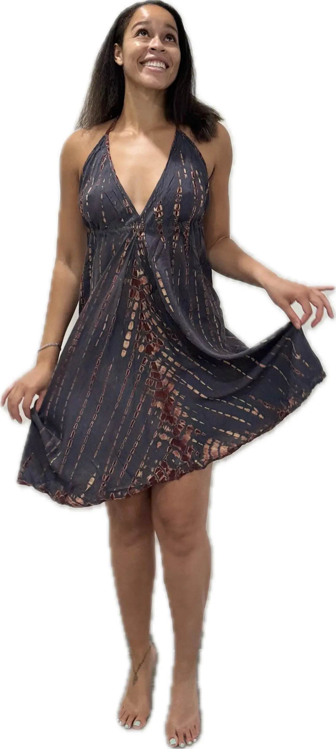Dress v neck midi dress Drawstring-Detail Dress