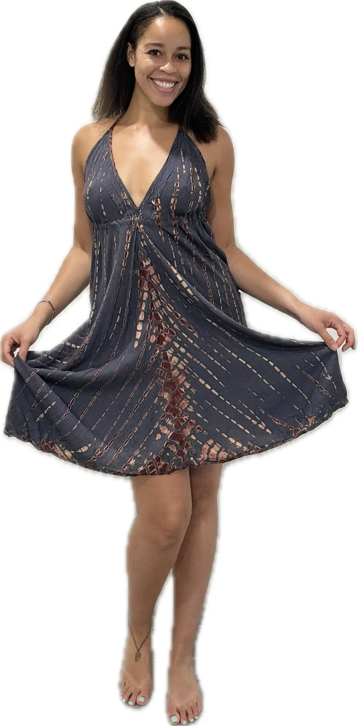 Dress v neck midi dress Drawstring-Detail Dress