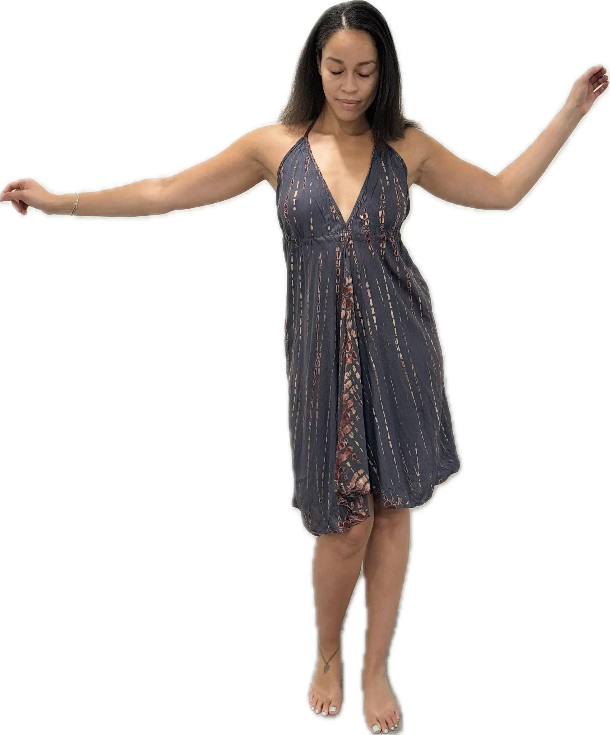 Dress v neck midi dress Drawstring-Detail Dress