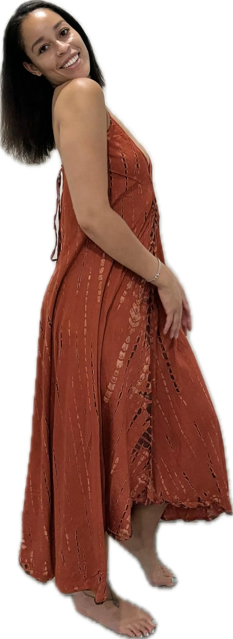 Dress v neck halter maxi dress Drawstring-Detail Dress