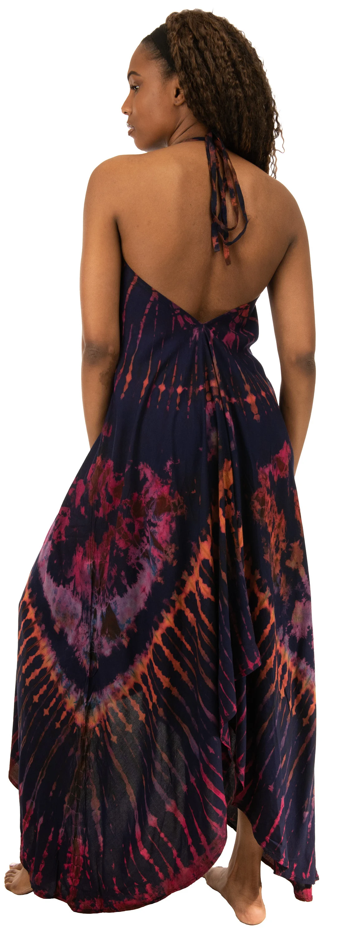 Dress v neck halter maxi with low back dress tie dye