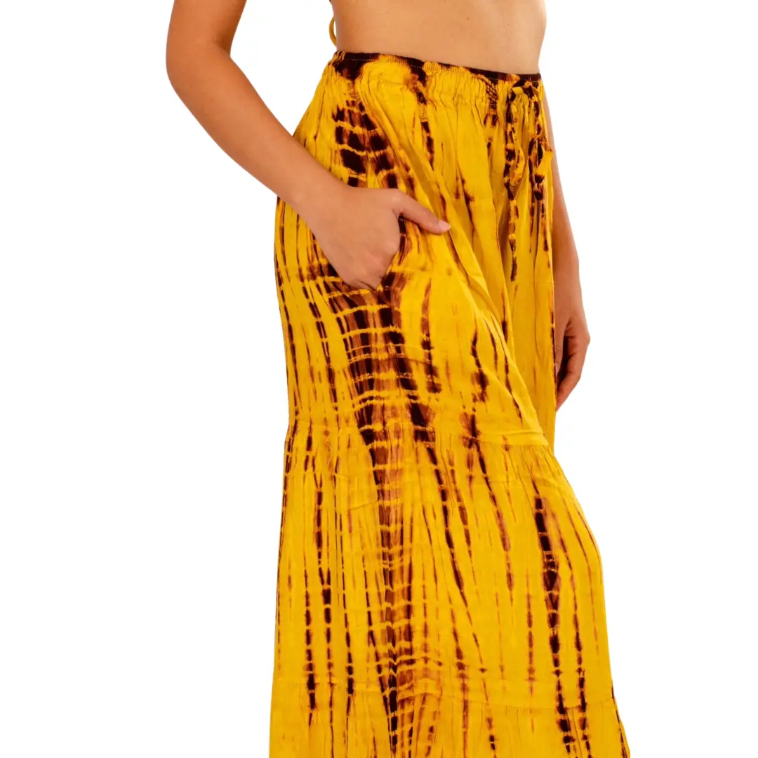 Tie Dye Wide Leg Rayon Pants: Boho Hippie Festival Style