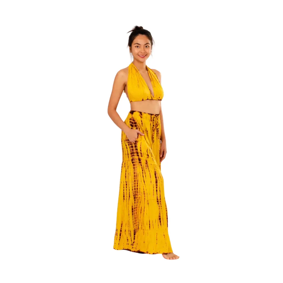 Tie Dye Wide Leg Rayon Pants: Boho Hippie Festival Style