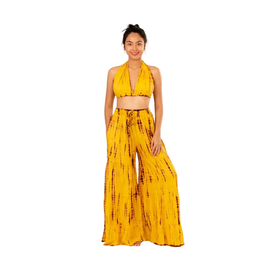 Tie Dye Wide Leg Rayon Pants: Boho Hippie Festival Style