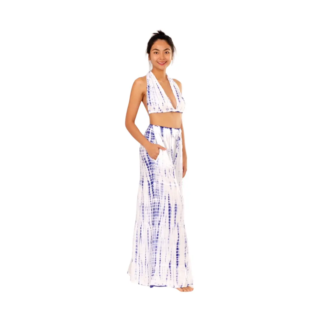 Tie Dye Wide Leg Rayon Pants: Boho Hippie Festival Style