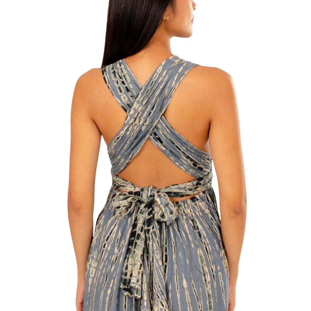 Hand-Painted Tie-Dye Rayon Maxi Dress: Summer Sunset Side Slit Grey dress