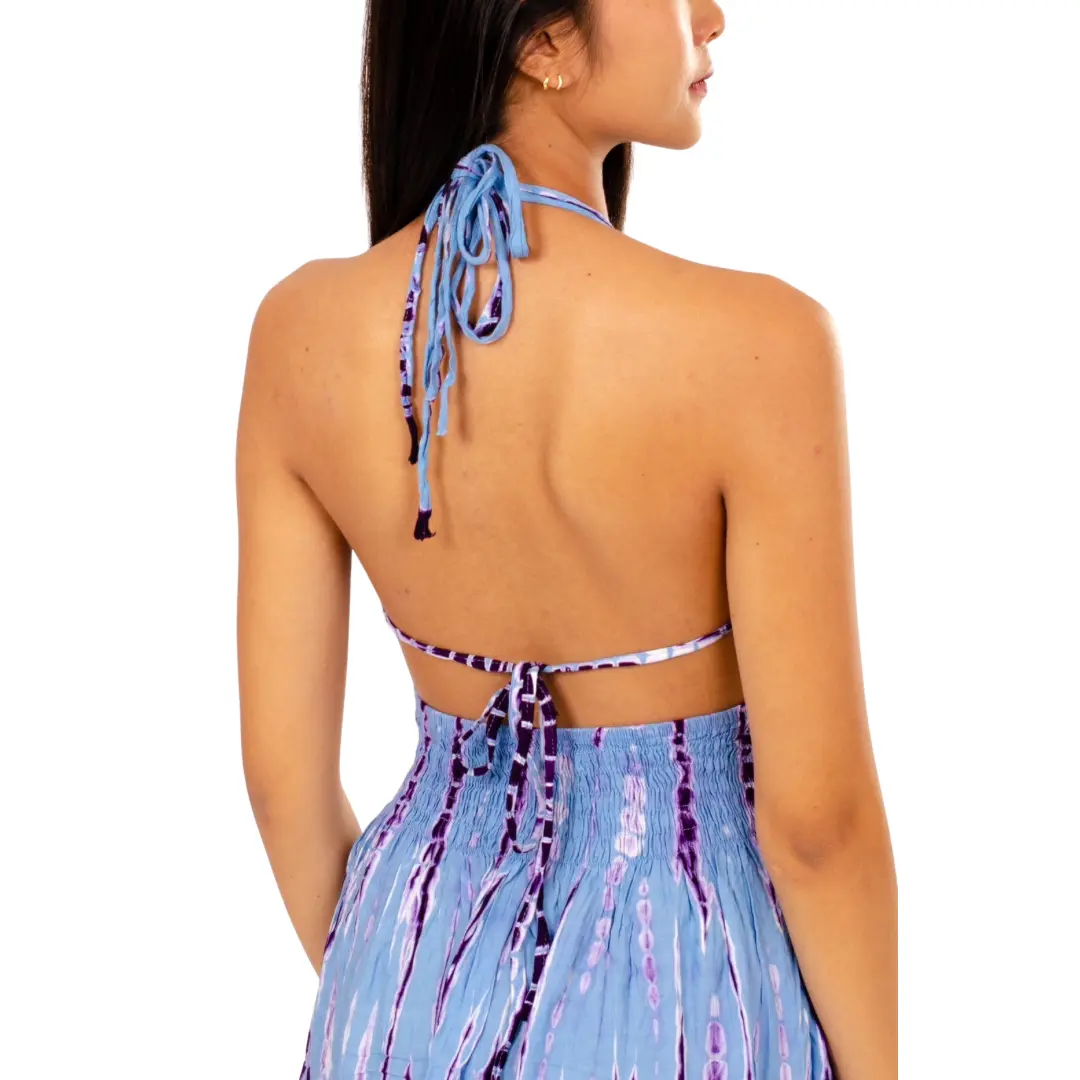 Boho Chic blue/purple dress Halter neck with adjustable straps