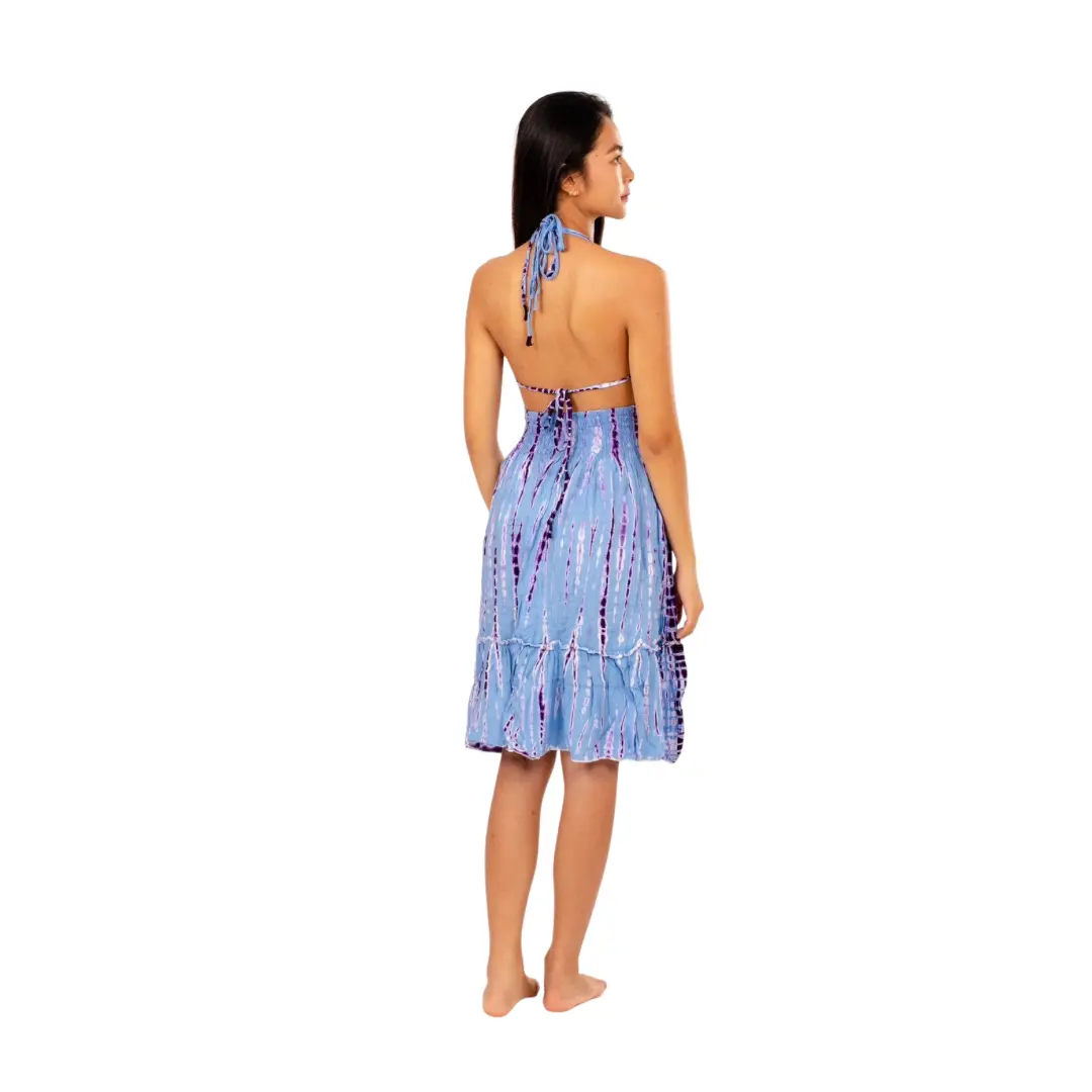 Boho Chic blue/purple dress Halter neck with adjustable straps