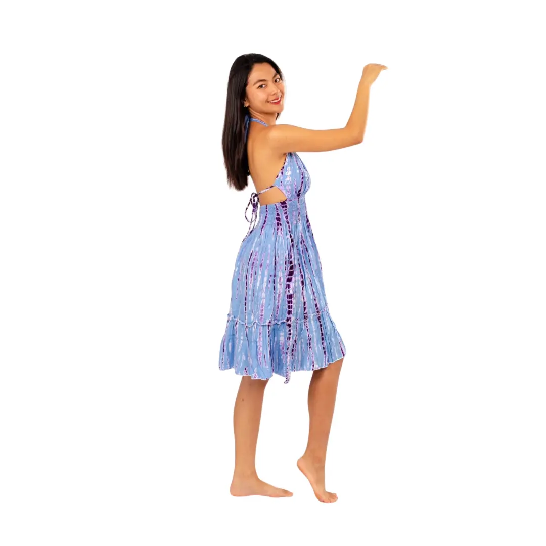 Boho Chic blue/purple dress Halter neck with adjustable straps