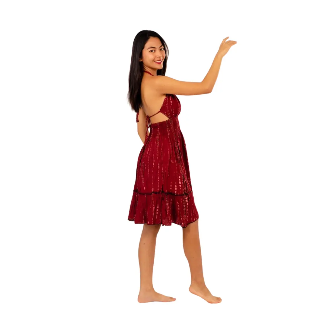 Boho Chic Red dress Halter neck with adjustable straps