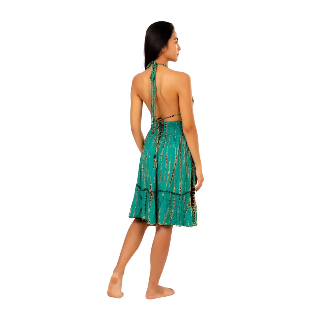 Boho Chic Teal dress Halter neck with adjustable straps