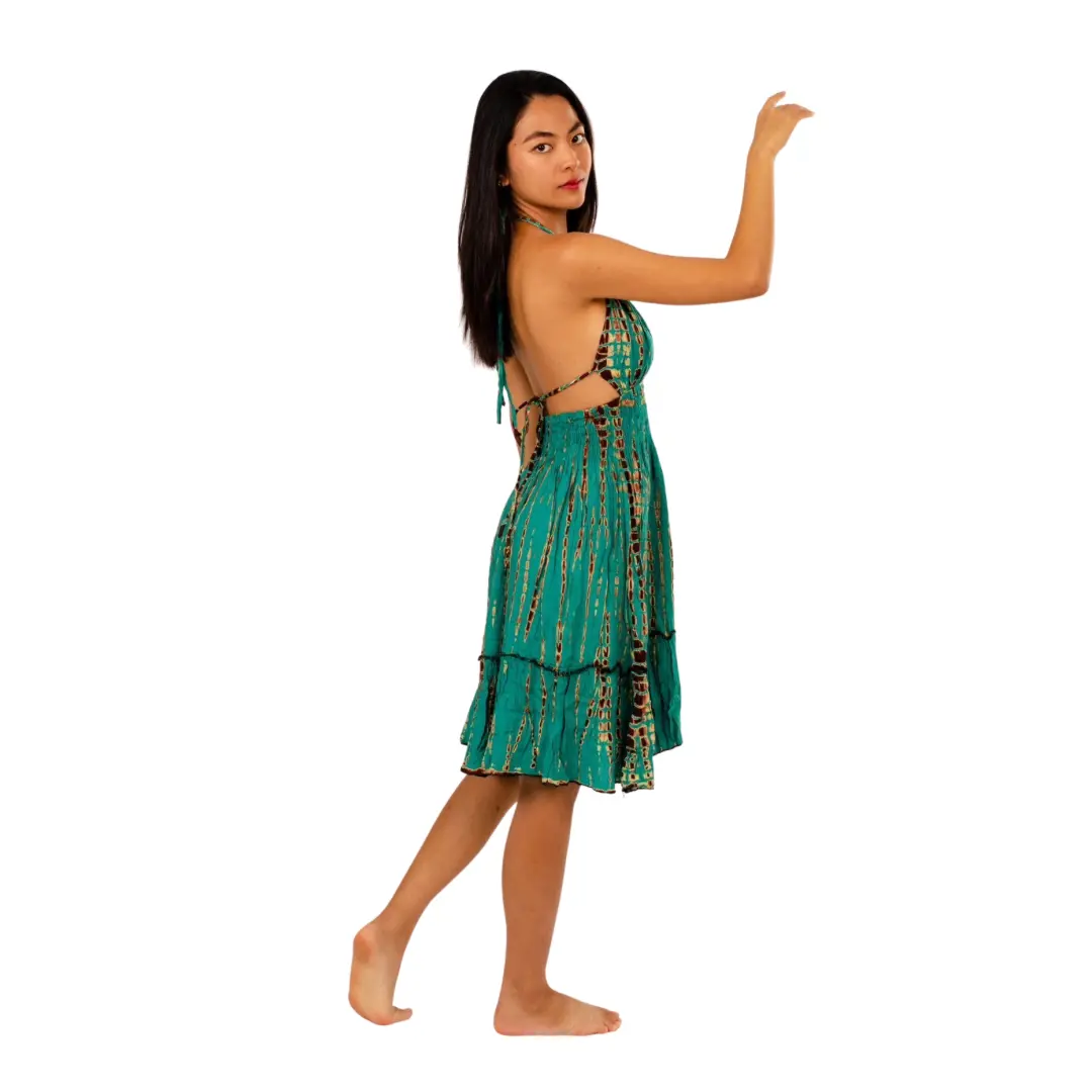 Boho Chic Teal dress Halter neck with adjustable straps