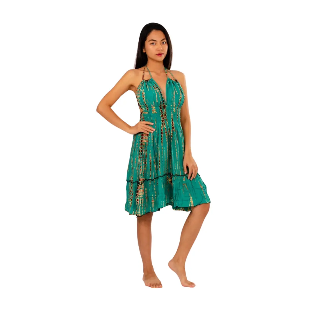 Boho Chic Teal dress Halter neck with adjustable straps