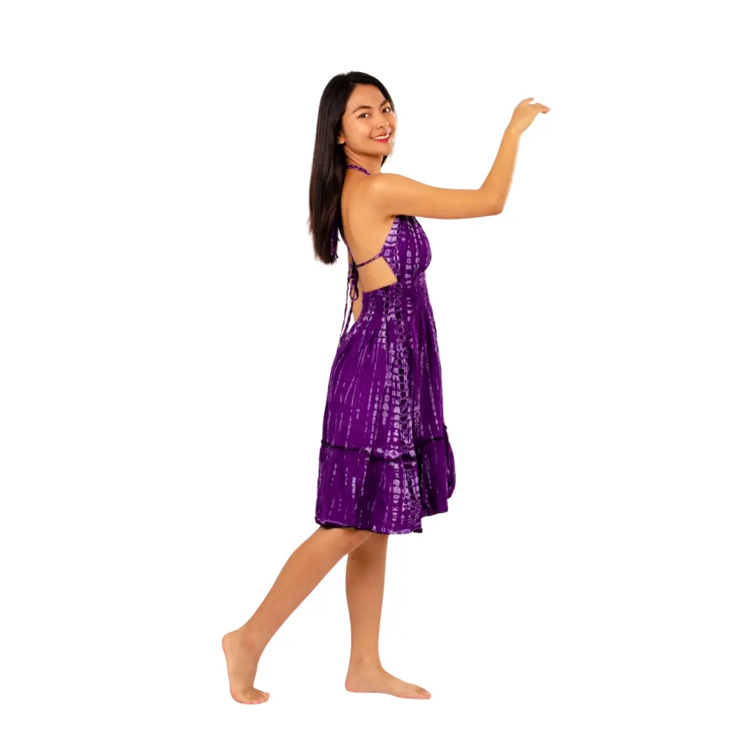 Boho Chic Purple dress Halter neck with adjustable straps