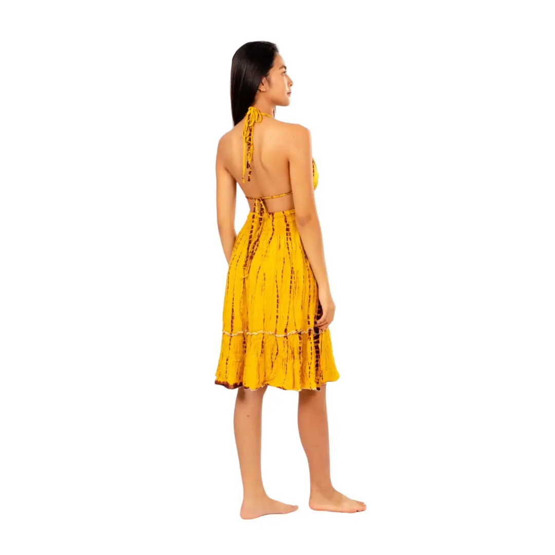 Boho Chic Yellow dress Halter neck with adjustable straps