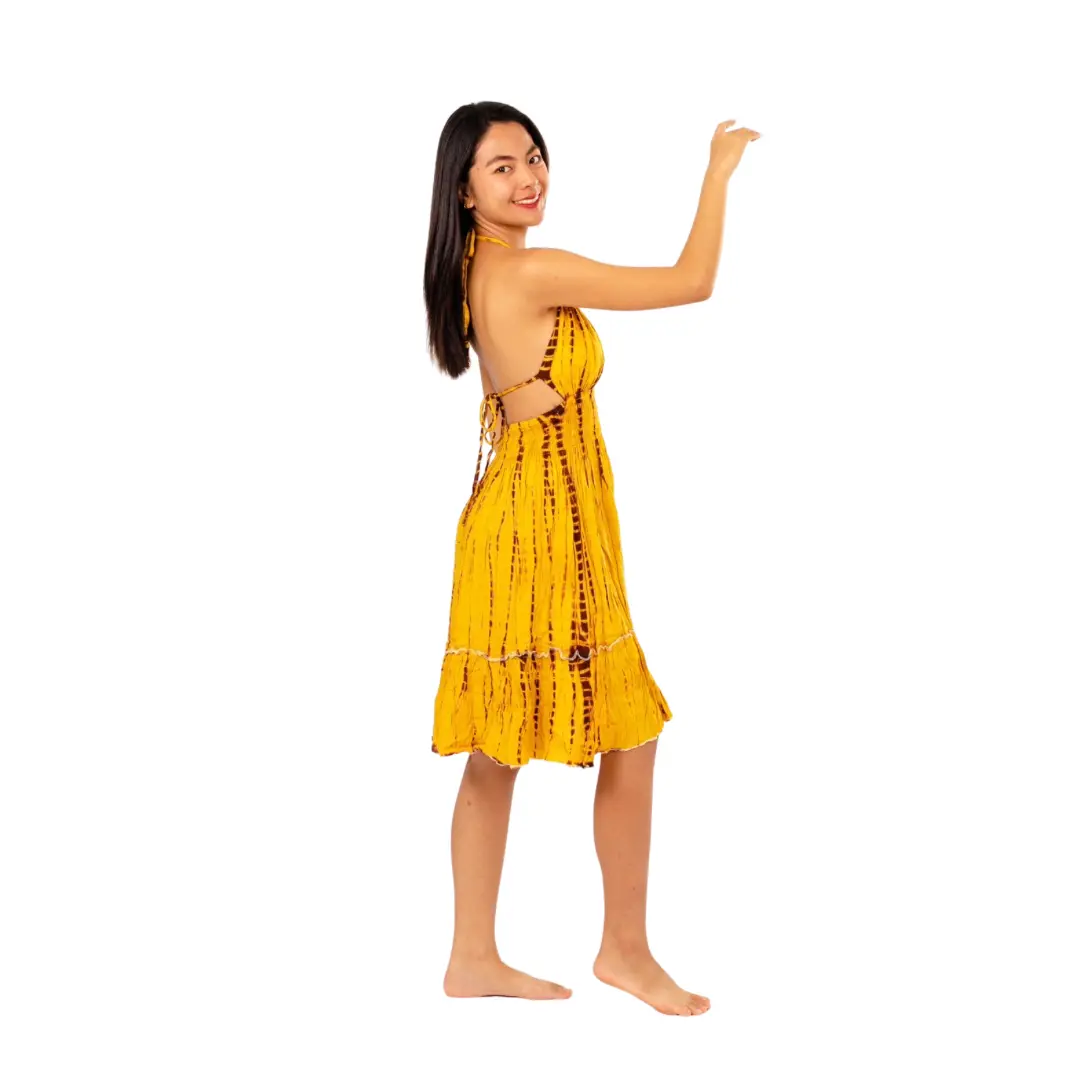Boho Chic Yellow dress Halter neck with adjustable straps