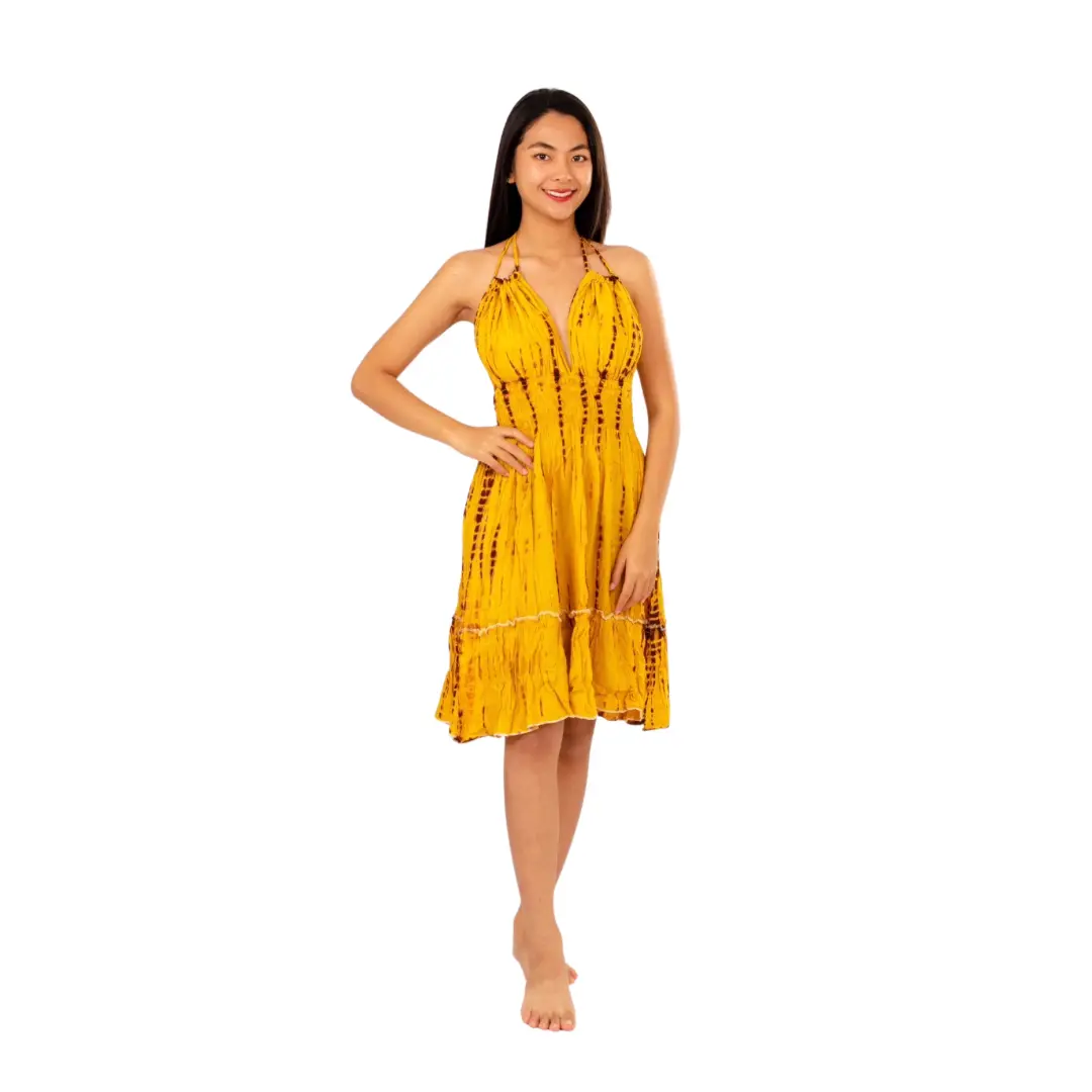 Boho Chic Yellow dress Halter neck with adjustable straps