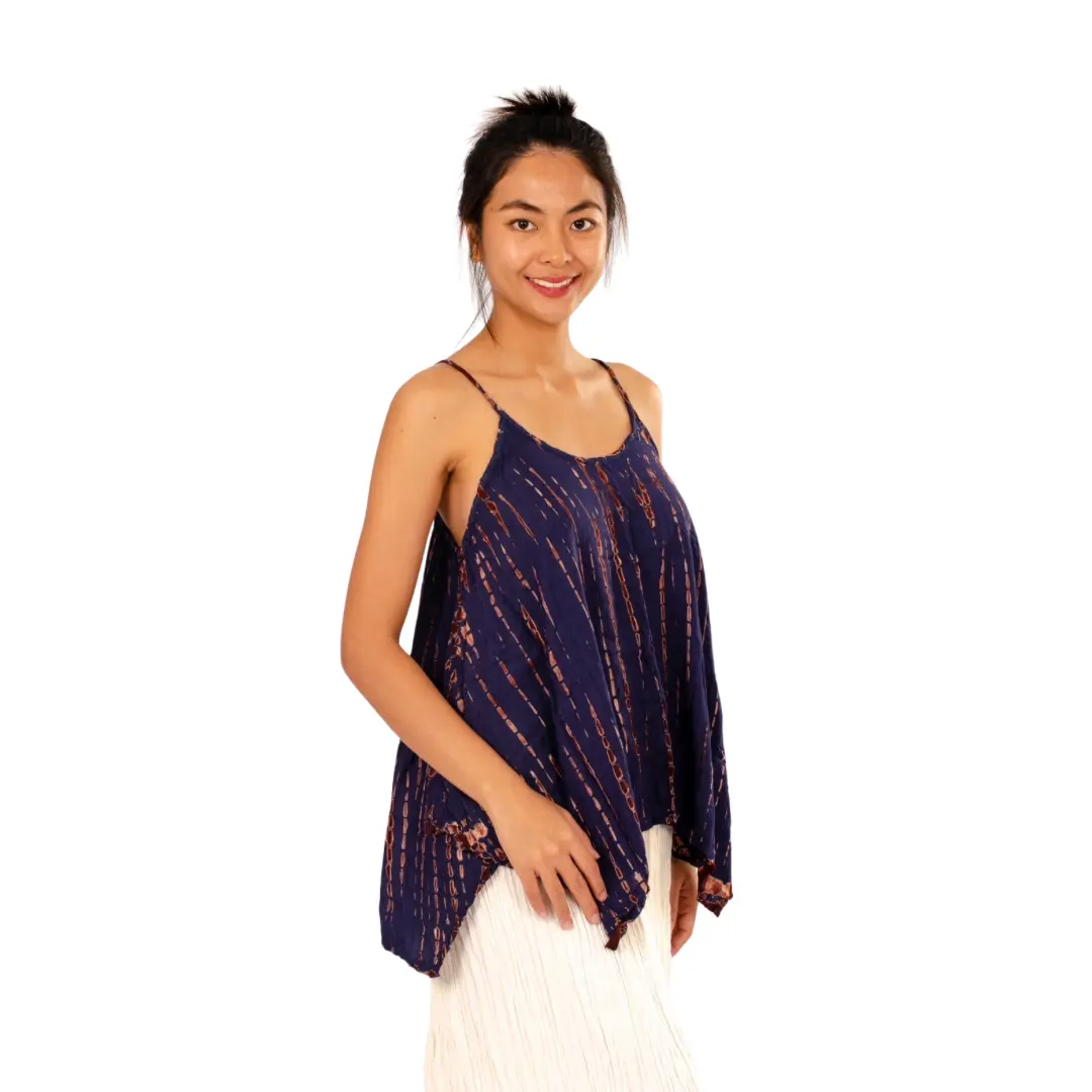 Hand-Painted Tie-Dye Rayon Boho Top: Flowy Hippie Chic Blue top