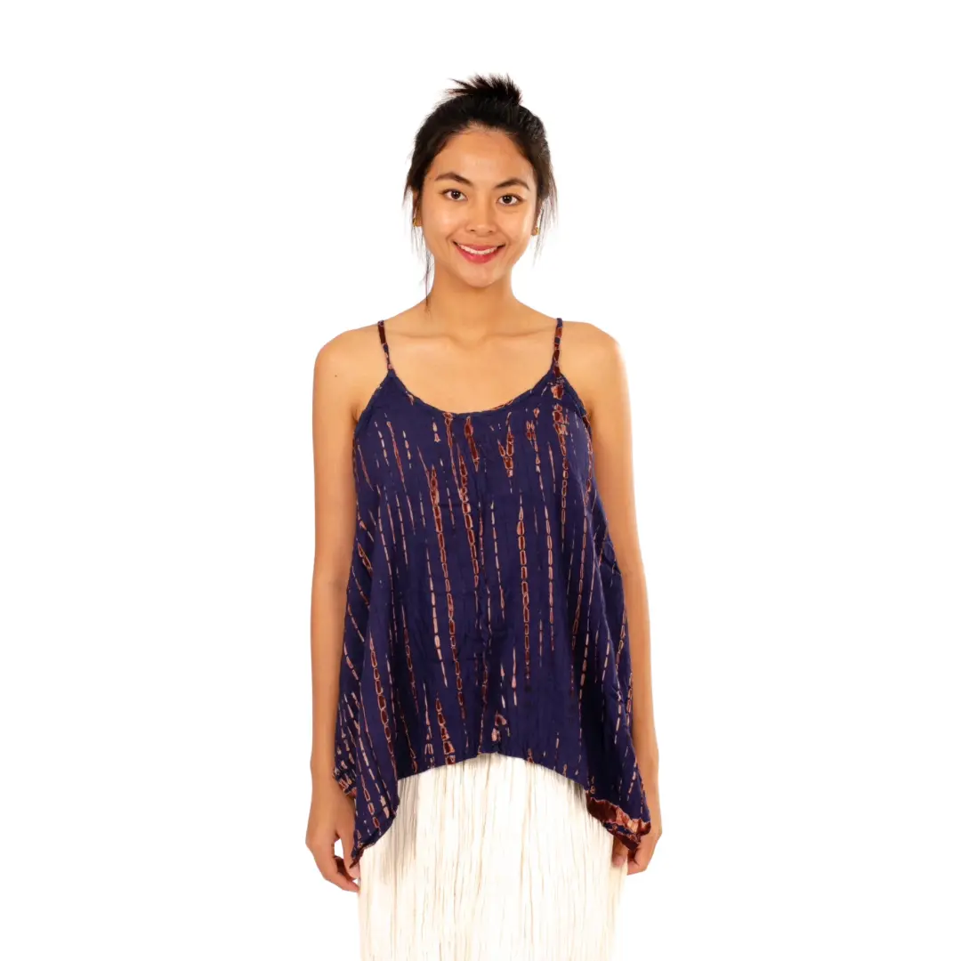 Hand-Painted Tie-Dye Rayon Boho Top: Flowy Hippie Chic Blue top