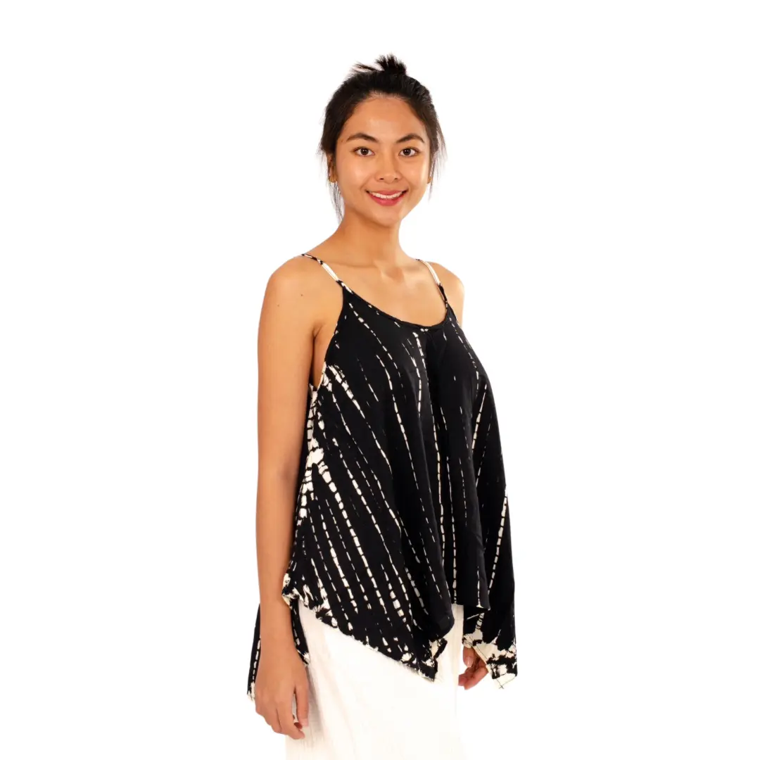 Hand-Painted Tie-Dye Rayon Boho Top: Flowy Hippie Chic Black top