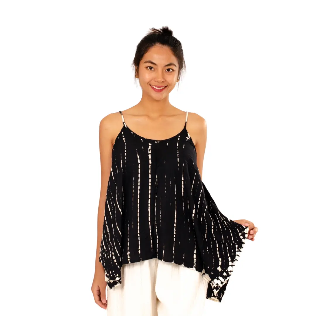 Hand-Painted Tie-Dye Rayon Boho Top: Flowy Hippie Chic Black top